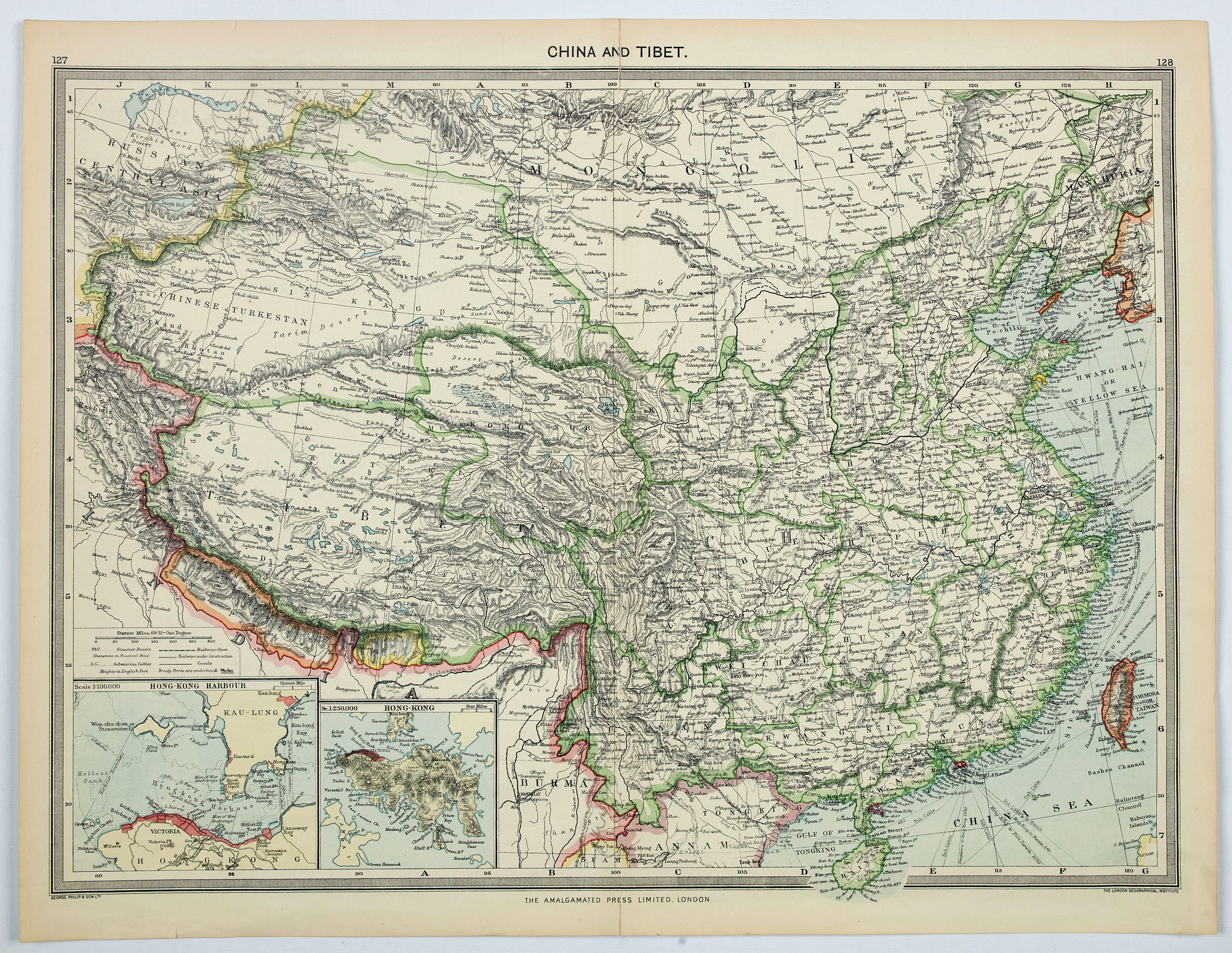 GEORGE PHILIP & SON., China and Tibet., antique map, old maps