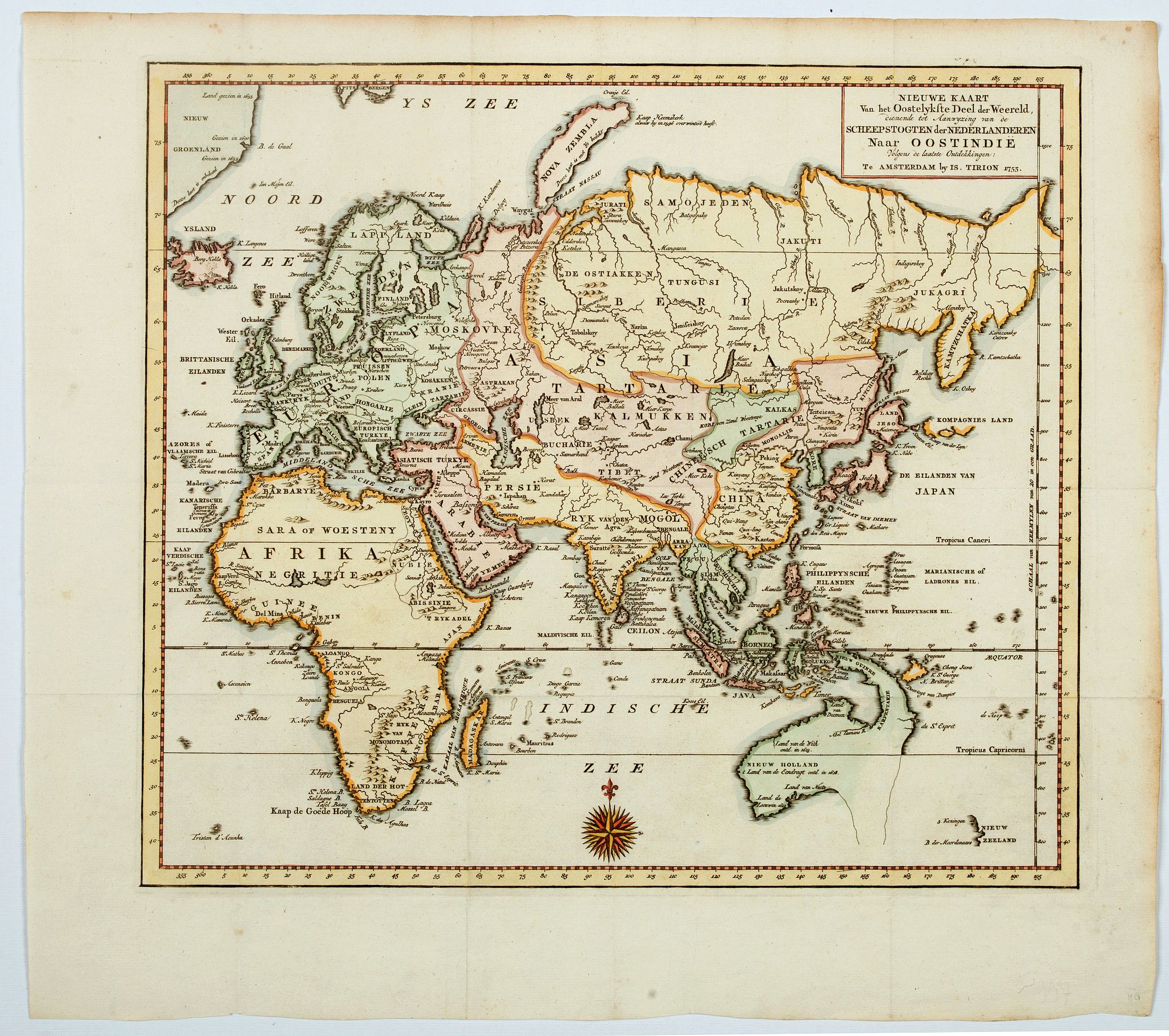 TIRION, I., Nieuwe Kaart Van het Oostelijkste Deel Der Weereld. . ., antique map, old maps