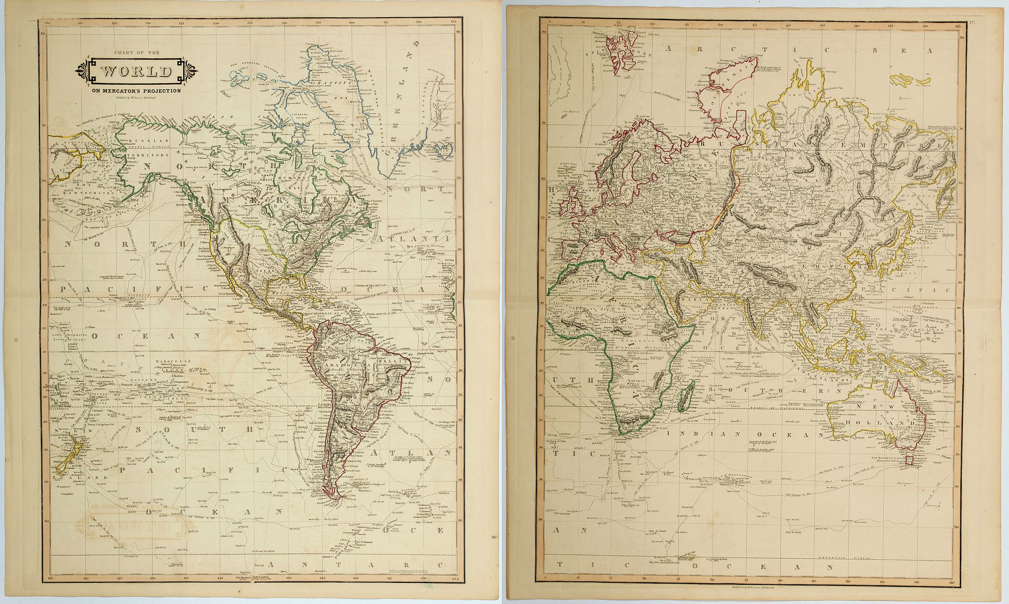 LIZARS, W.H., Chart of the World on Mercator's Projection., antique map, old maps