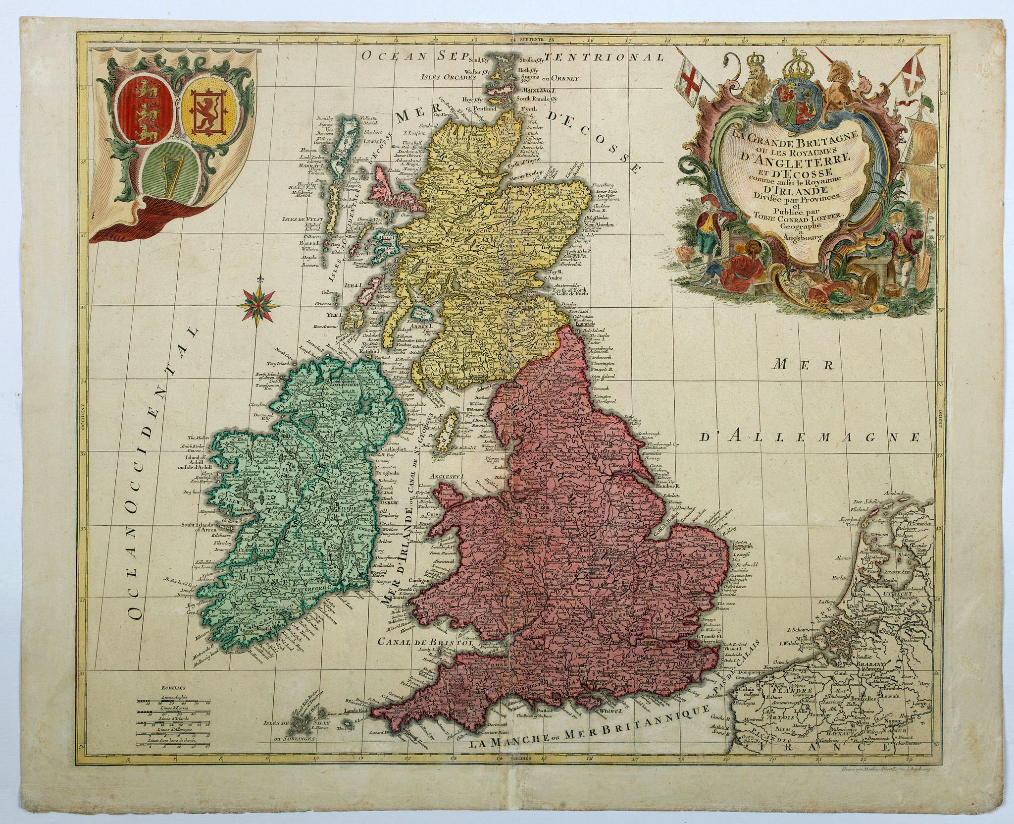 LOTTER, T. C., La Grande Bretagne ou les Royaumes d'Angleterre et d'Ecosse comme aussi le Royaume d'Irlande. . ., antique map, old maps