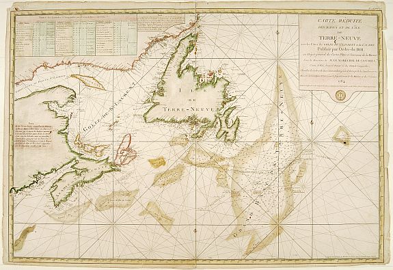 DÉPOT GÉNÉRAL DE LA MARINE., Carte réduite des Bancs et de l'Ile de Terre Neuve.., antique map, old maps