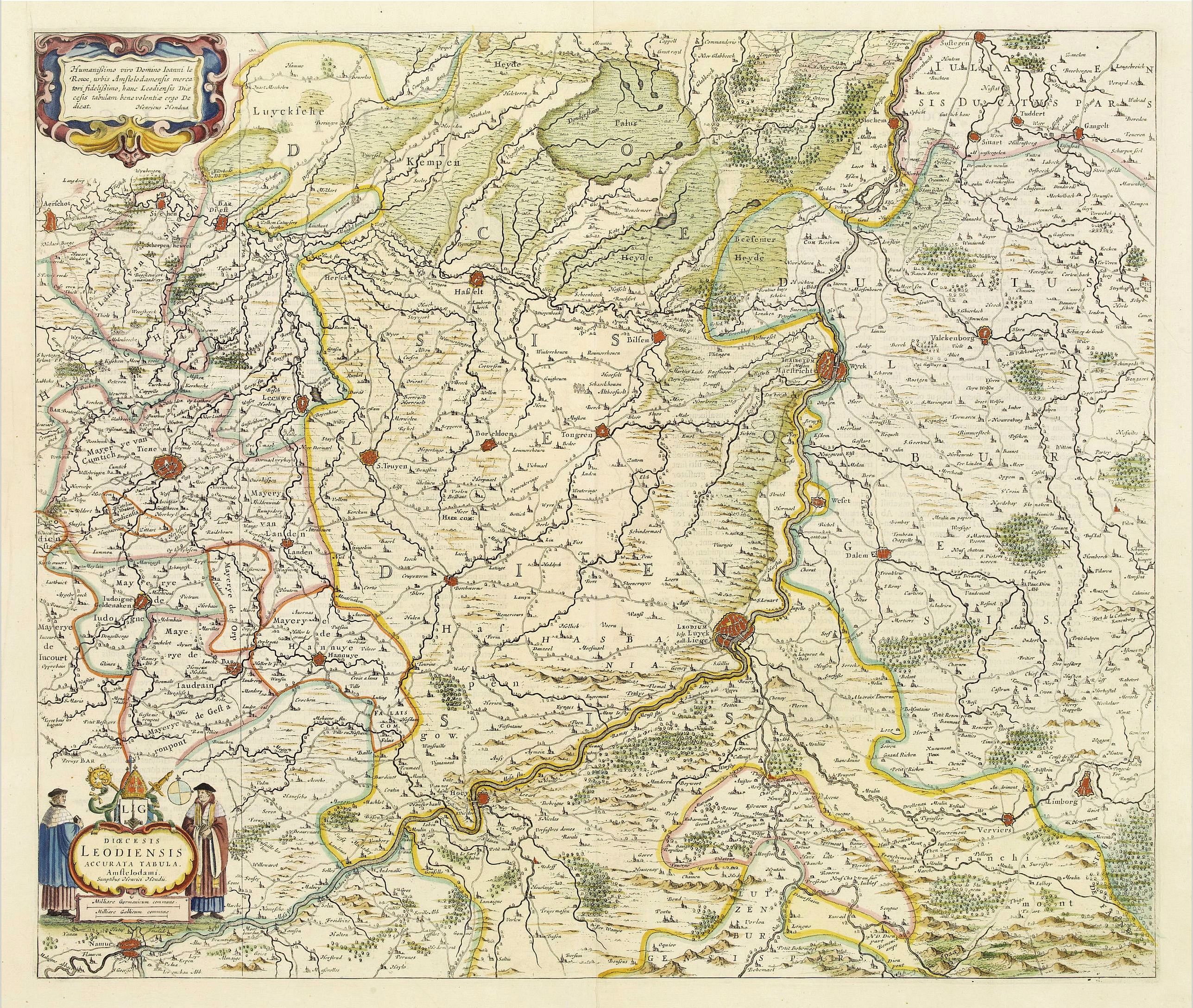 HONDIUS, H., Dioecesis Leodiensis, antique map, old maps