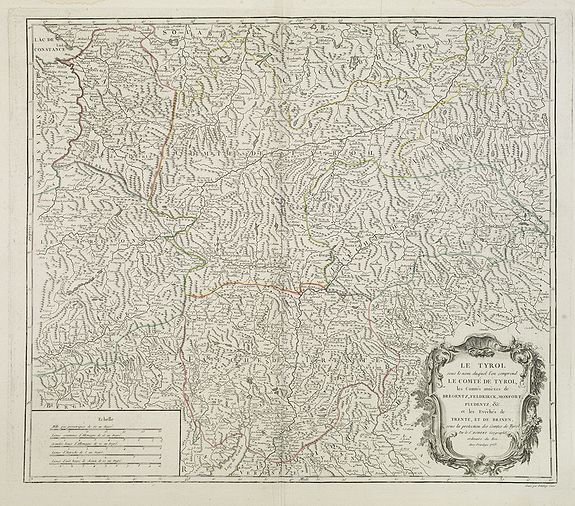 ROBERT DE VAUGONDY,G., Le Tyrol sous le nom duquel. . ., antique map, old maps