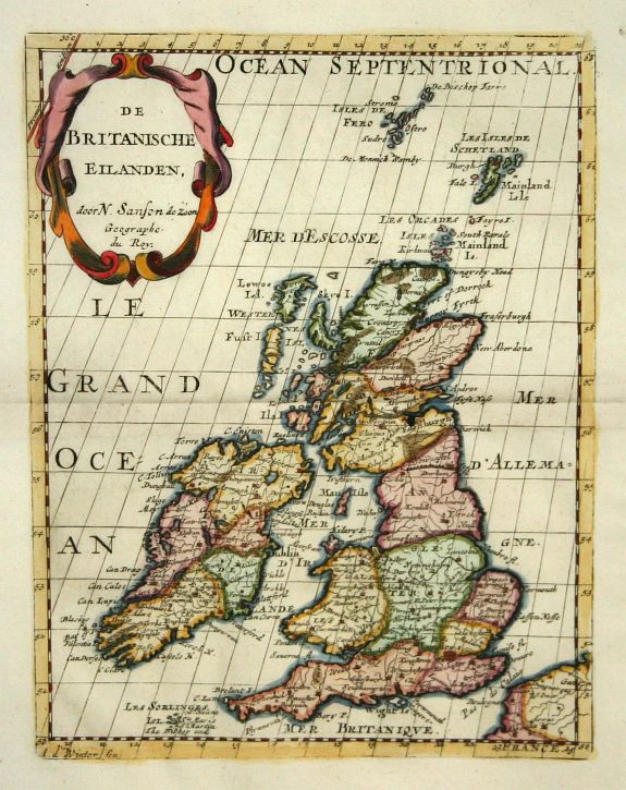 SANSON,N., De Britanische Eilanden., antique map, old maps