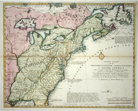 TIRION:I., Nieuwe kaart van de Grootbrittannische volkplantingen .., antique map, old maps