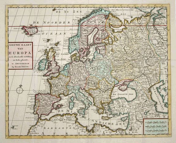TIRION,I., Nieuwe Kaart van Europa, antique map, old maps