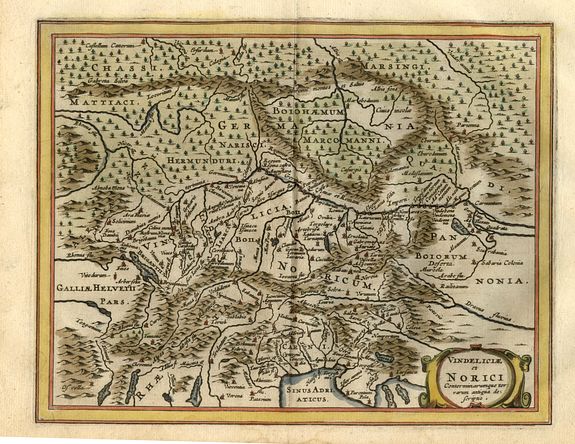 CLUVER,P., Vindeliciae et Norici Conterminarumque terrarum antiqua descriptio. , antique map, old maps