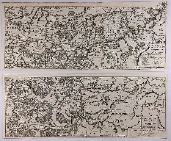 DE FER, N., Les Environs de Namur, de Huy et de Charle-Roy and Les Environs de Dinant, de Philippeville et de Charlemont (2 Maps)., antique map, old maps