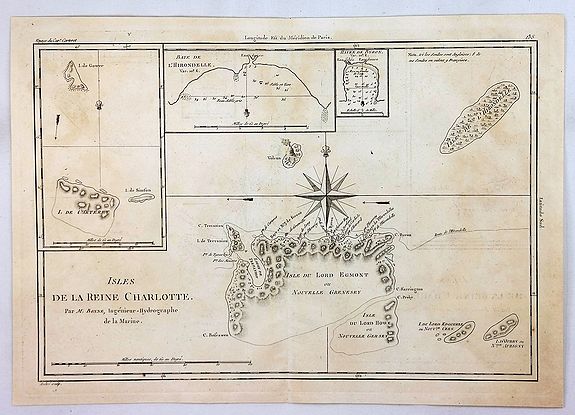 BONNE, R., Isles de la Reine Charlotte., antique map, old maps
