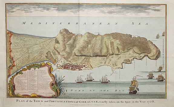 BASIRE / RAPIN., Plan of the fortifications of Gibraltar, exactly taken on the Spot in the Year 1738., antique map, old maps