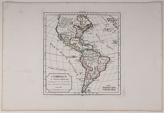 VAUGONDY, G. R., L’Amerique Par Robert de Vaugondy Corrigee par le C Lamarche An III., antique map, old maps