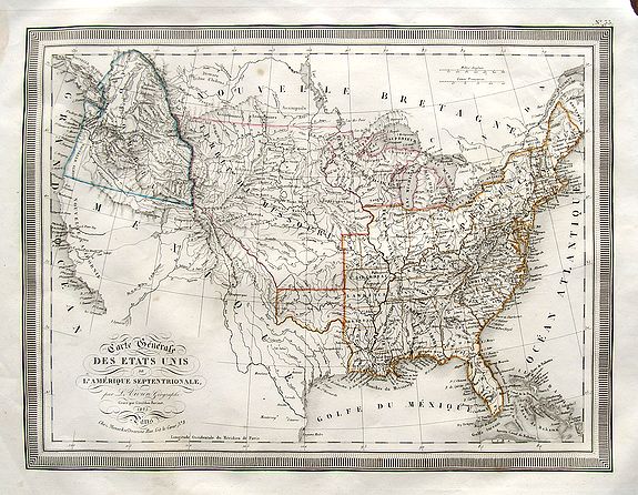 VIVIEN, L., Carte Générale des Etats Unis de L'Amérique Septentrionale. . ., antique map, old maps