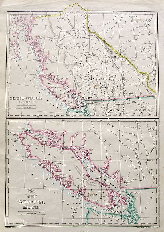 WELLER, E., British Columbia (New Caledonia); Vancouver Island;, antique map, old maps