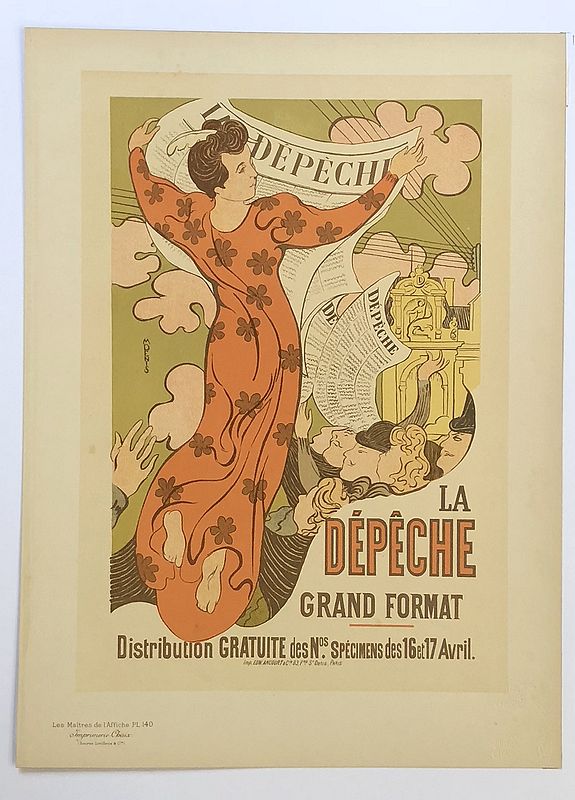 Les Maîtres de l'Affiche, Maurice Denis - La Dépêche , antique map, old maps