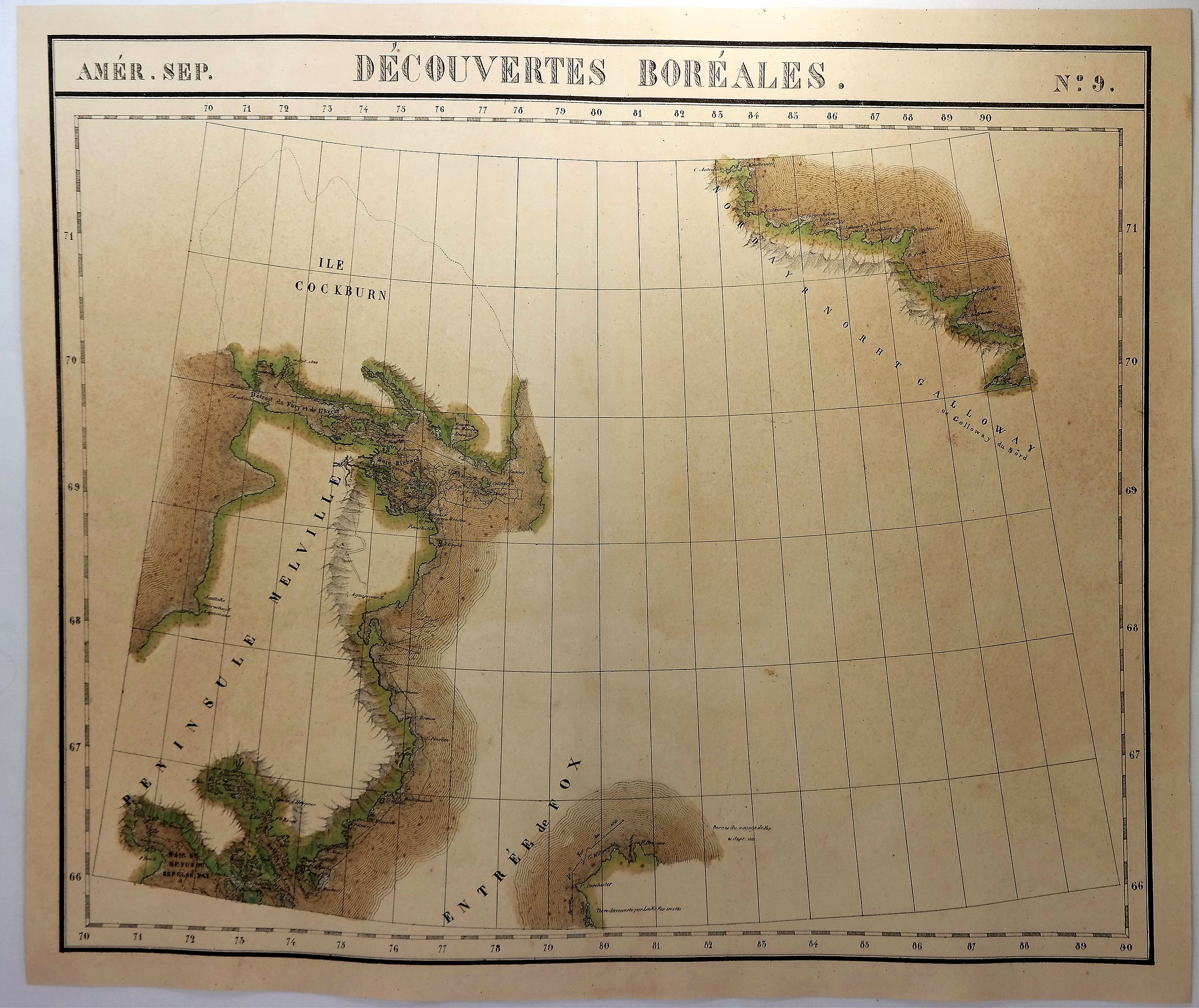 VANDERMAELEN, P., Decouvertes Boreales. No. 9, antique map, old maps