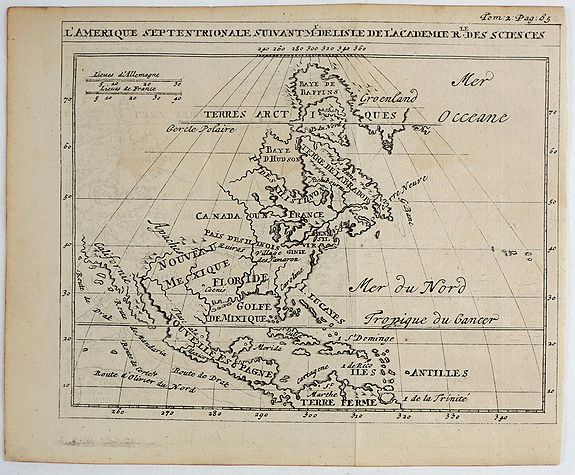 ANONYMOUS, after DELISLE., L’Amérique Septentrionale suivant Mr. Delisle de l’Académie Royale des Sciences., antique map, old maps