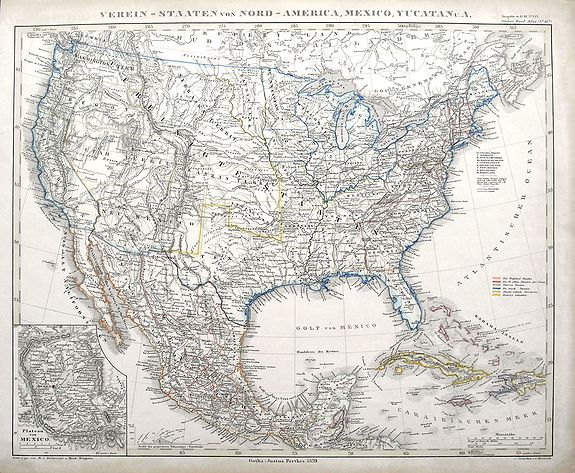PERTHES, J., Verein-Staaten von Nord-America, Mexico, Yucatan u. A., antique map, old maps