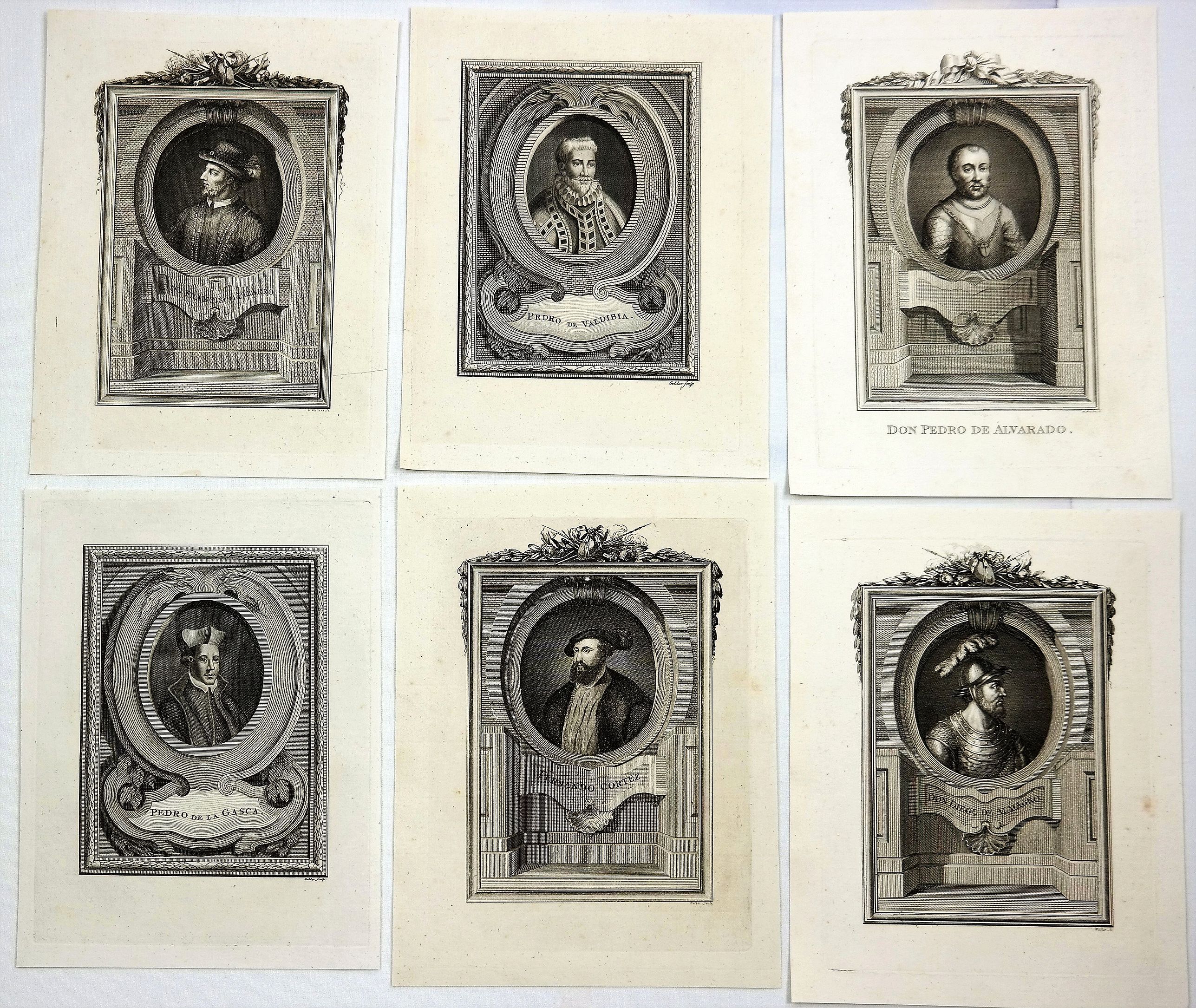 WALKER, W., Pizarro, De Valdibia, De Alvarado, De la Gasca, Cortez & De Almagro. , antique map, old maps