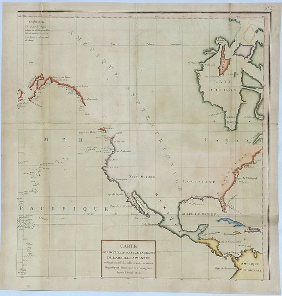 SCHNEIDER., Carte des Declinaisons et Incluinaisons de Laiguille Aimantee. . ., antique map, old maps