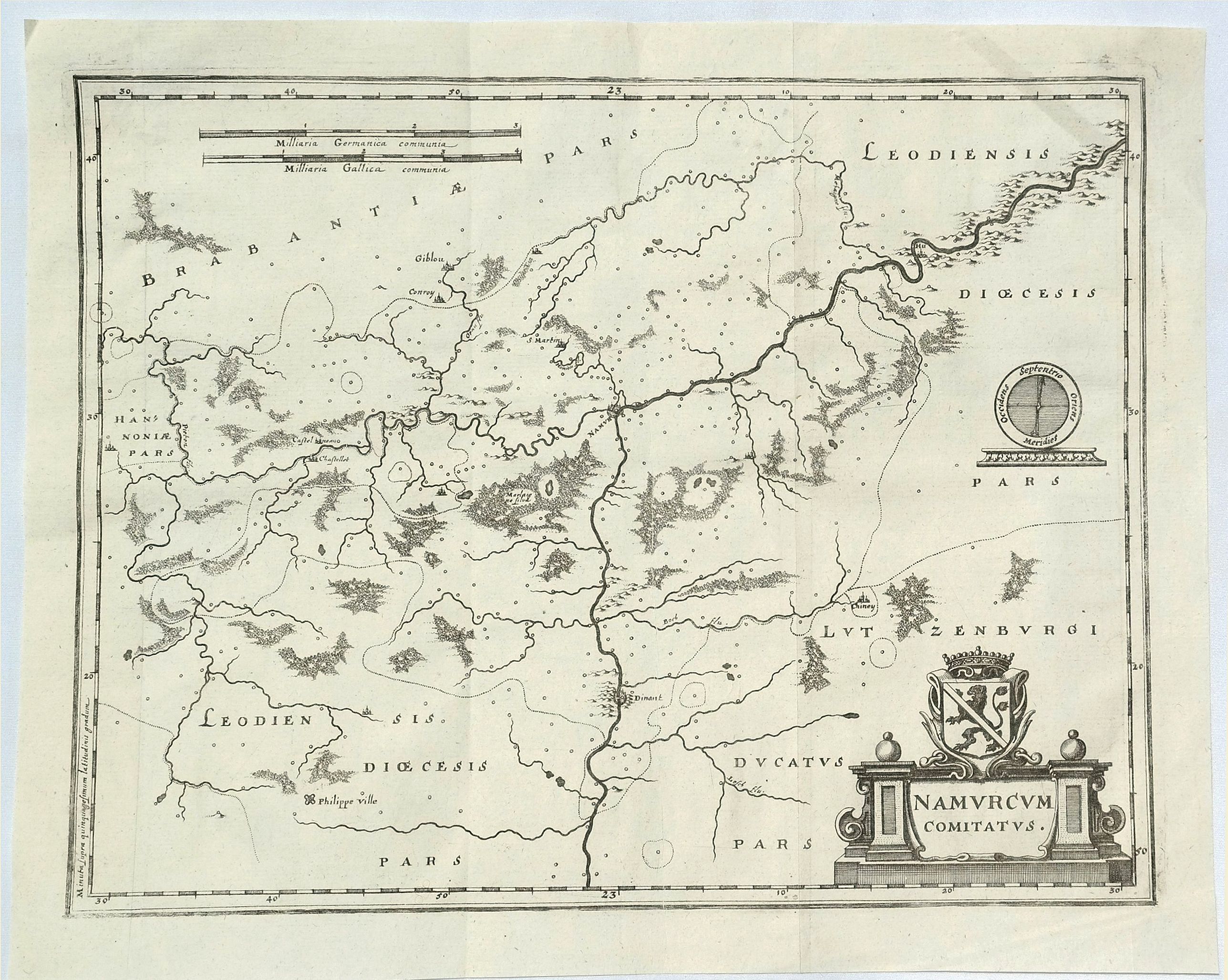 MERIAN, M., Namurcum Comitatus., antique map, old maps