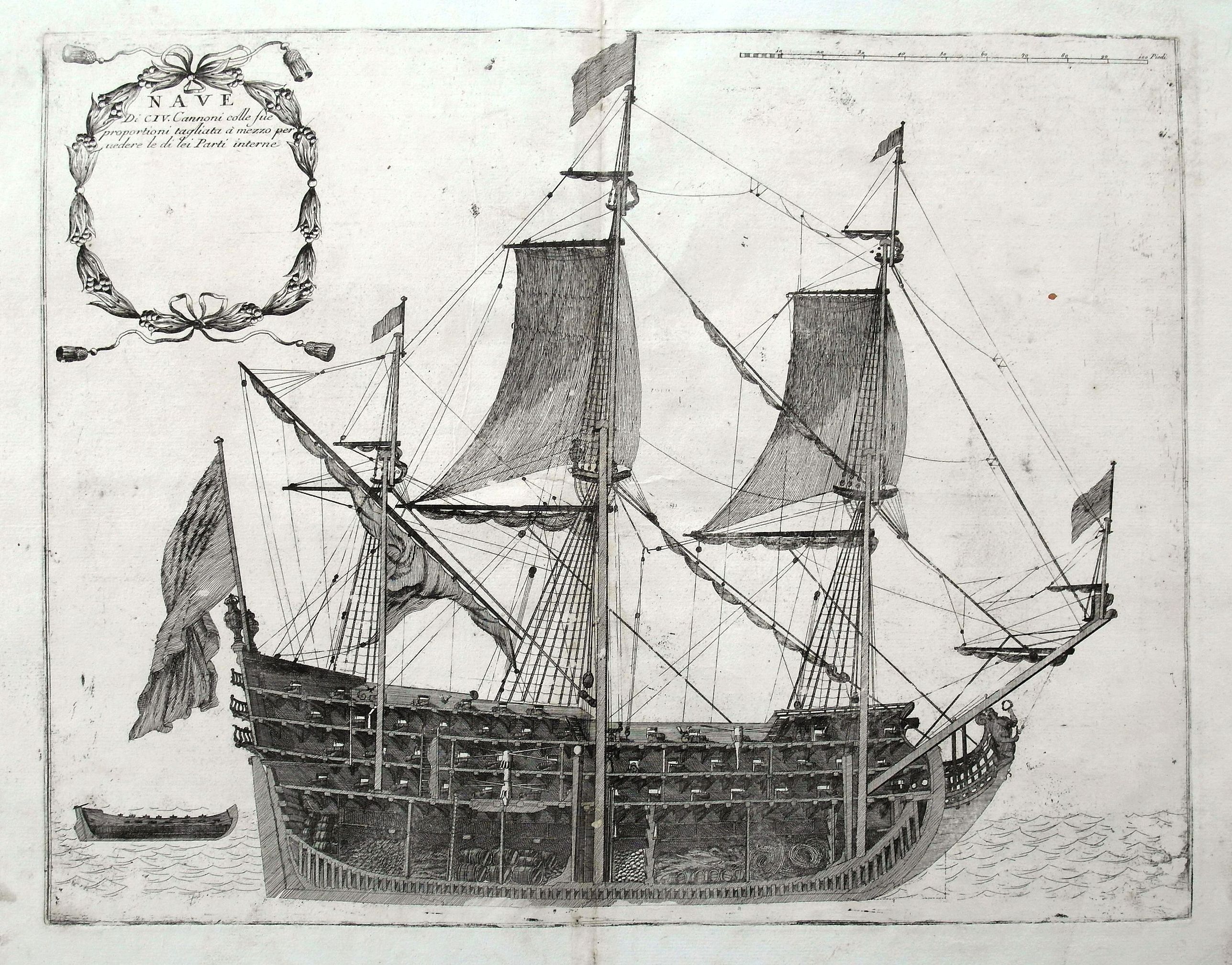CORONELLI, V. M., Nave di CIV. Cannoni. . ., antique map, old maps