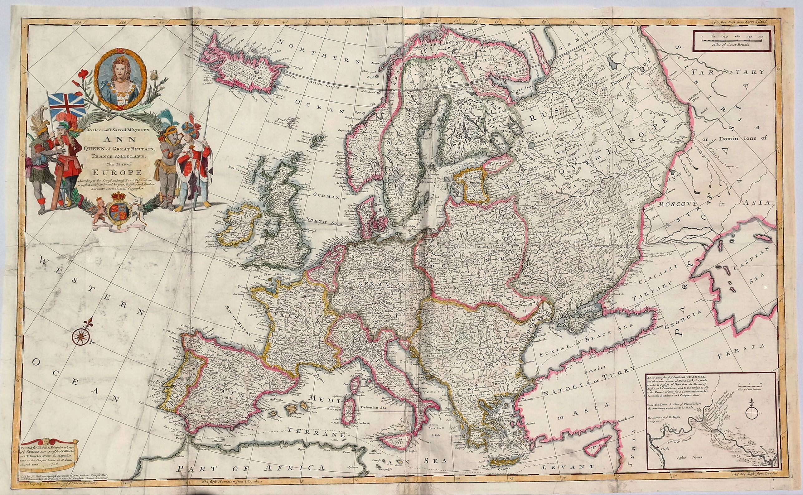 MOLL, Herman., To Her Most Sacred Majesty Ann, Queen of Great Britain, France and Ireland, This Map of Europe. . ., antique map, old maps