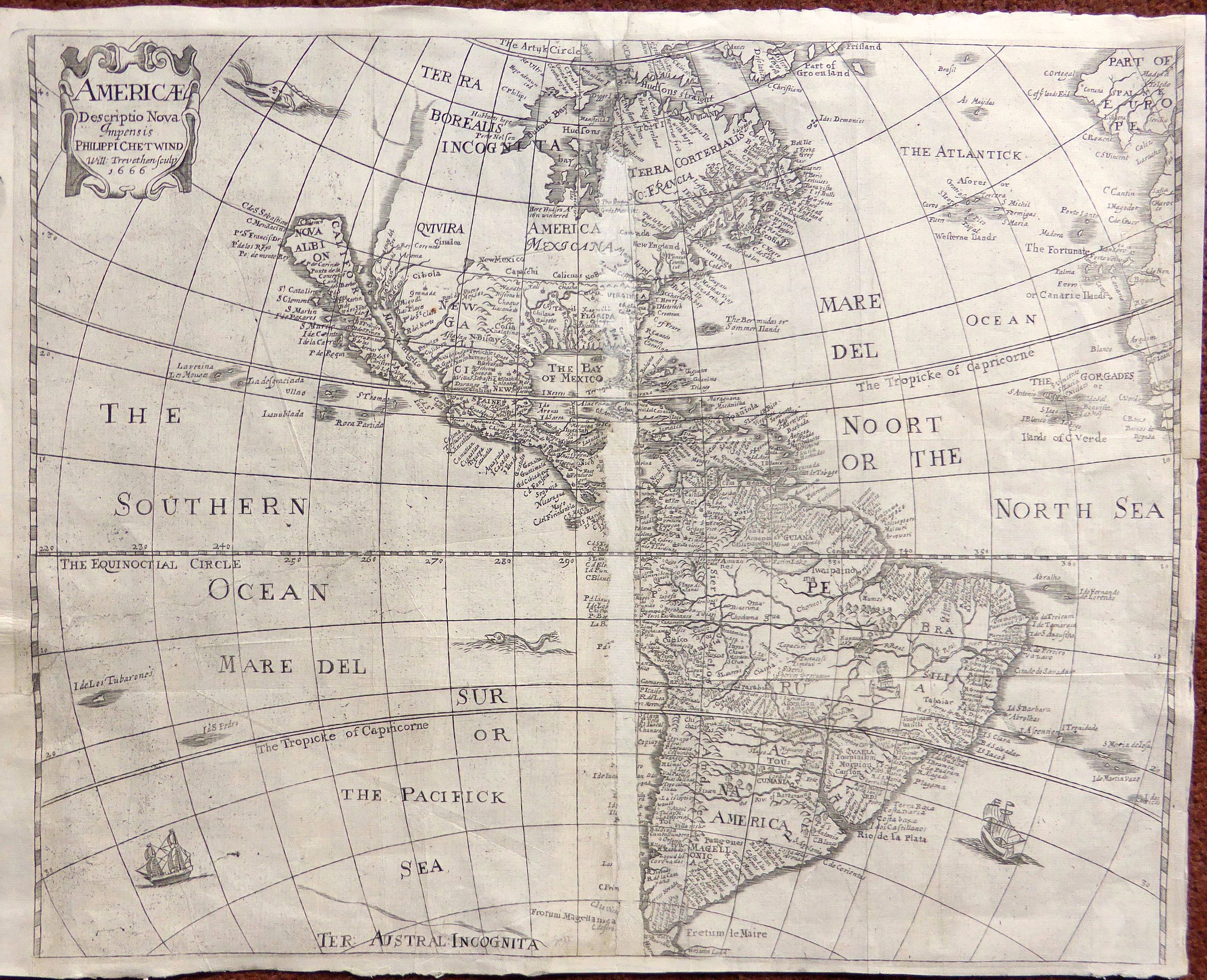 SEILE, Henry / Chetwind, Philip, Americæ descriptio nova., antique map, old maps