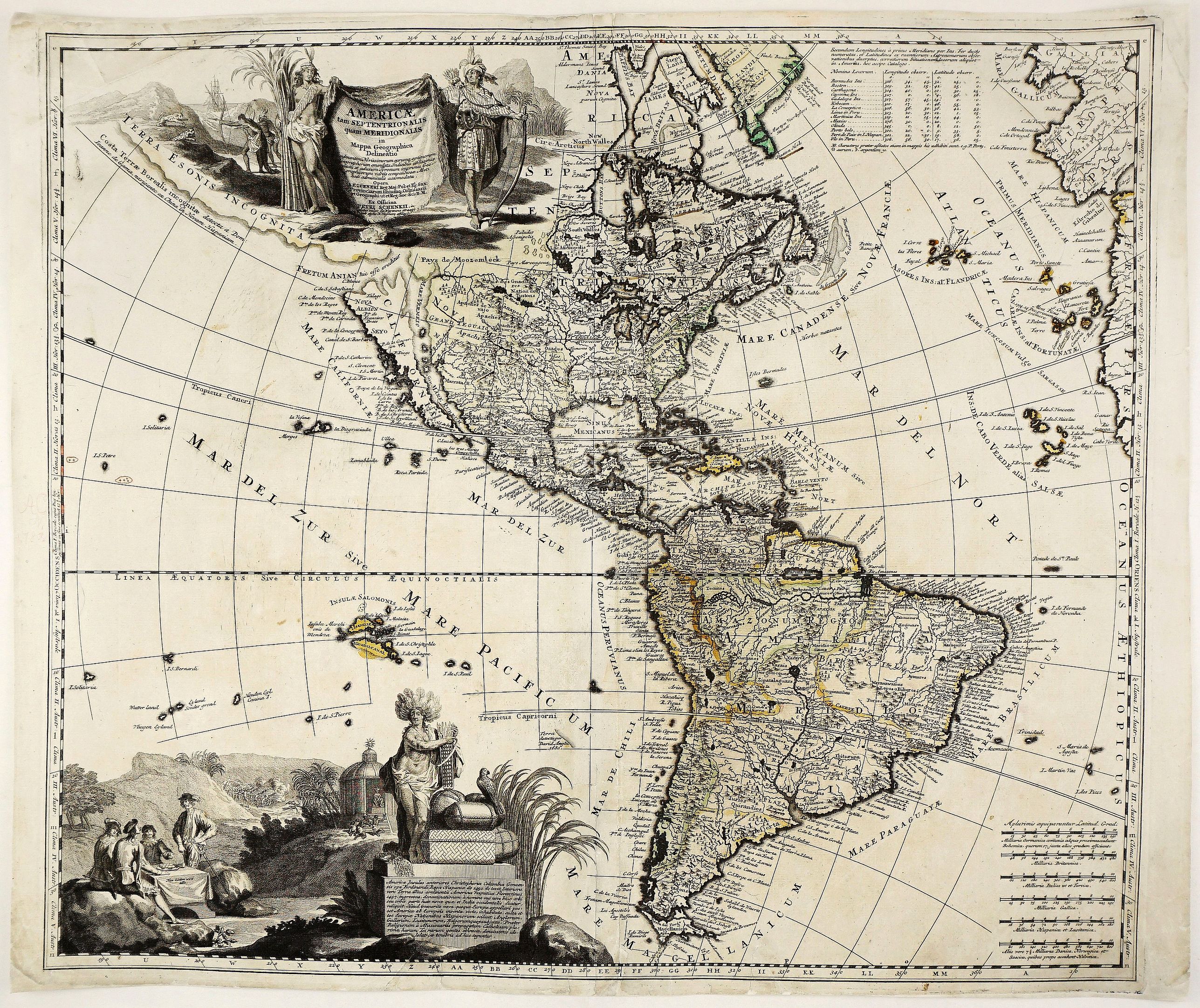 SCHENK, P., Americae tam Septentrionalis quam Meridionalis in Mappa Geographica Delineatio. . ., antique map, old maps