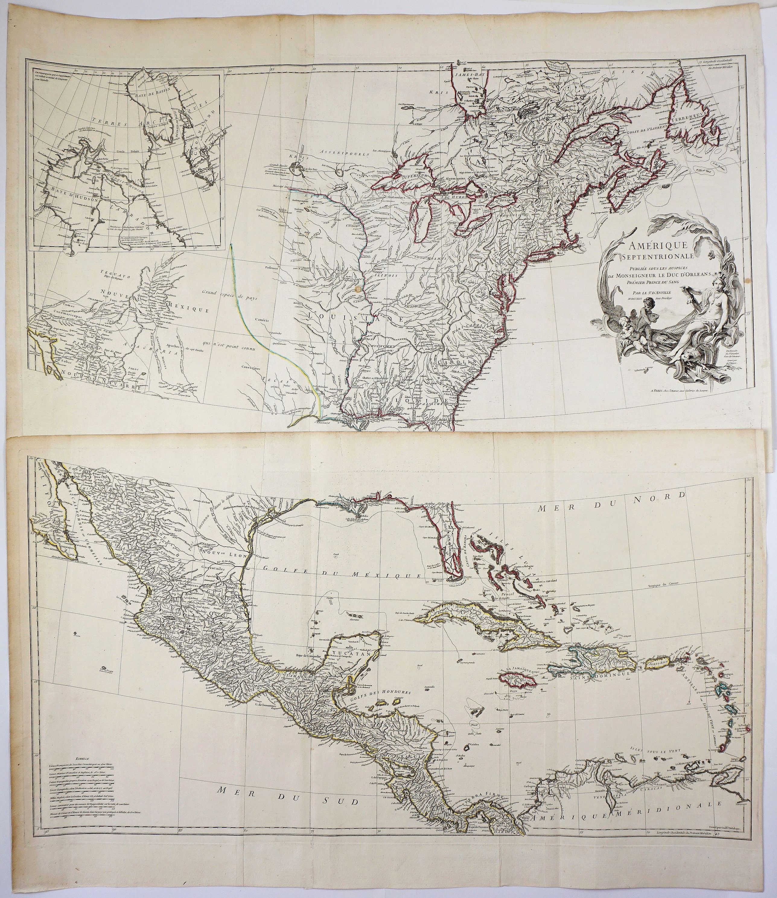 D'ANVILLE, J.B.D'., Amerique Septentrionale Publiee sous les Auspices de Monseigneur le Duc d’Orleans Premier Prince du Sang. . ., antique map, old maps