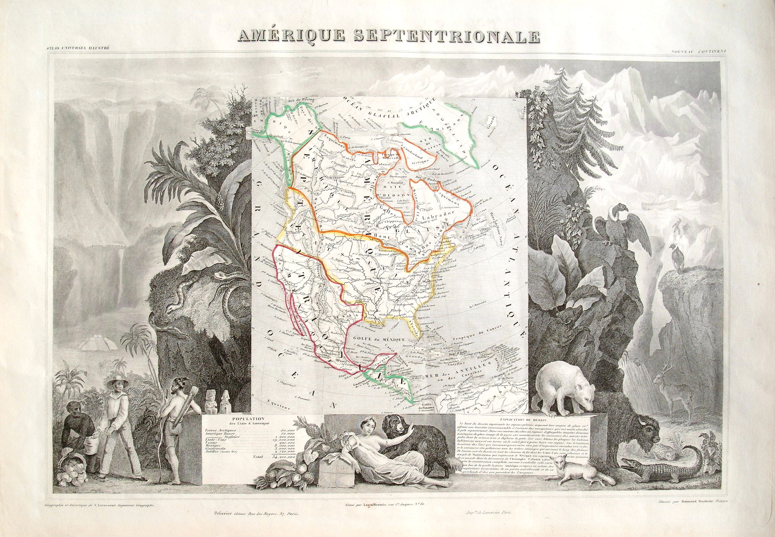 LEVASSEUR, V., Amérique Septentrionale., antique map, old maps