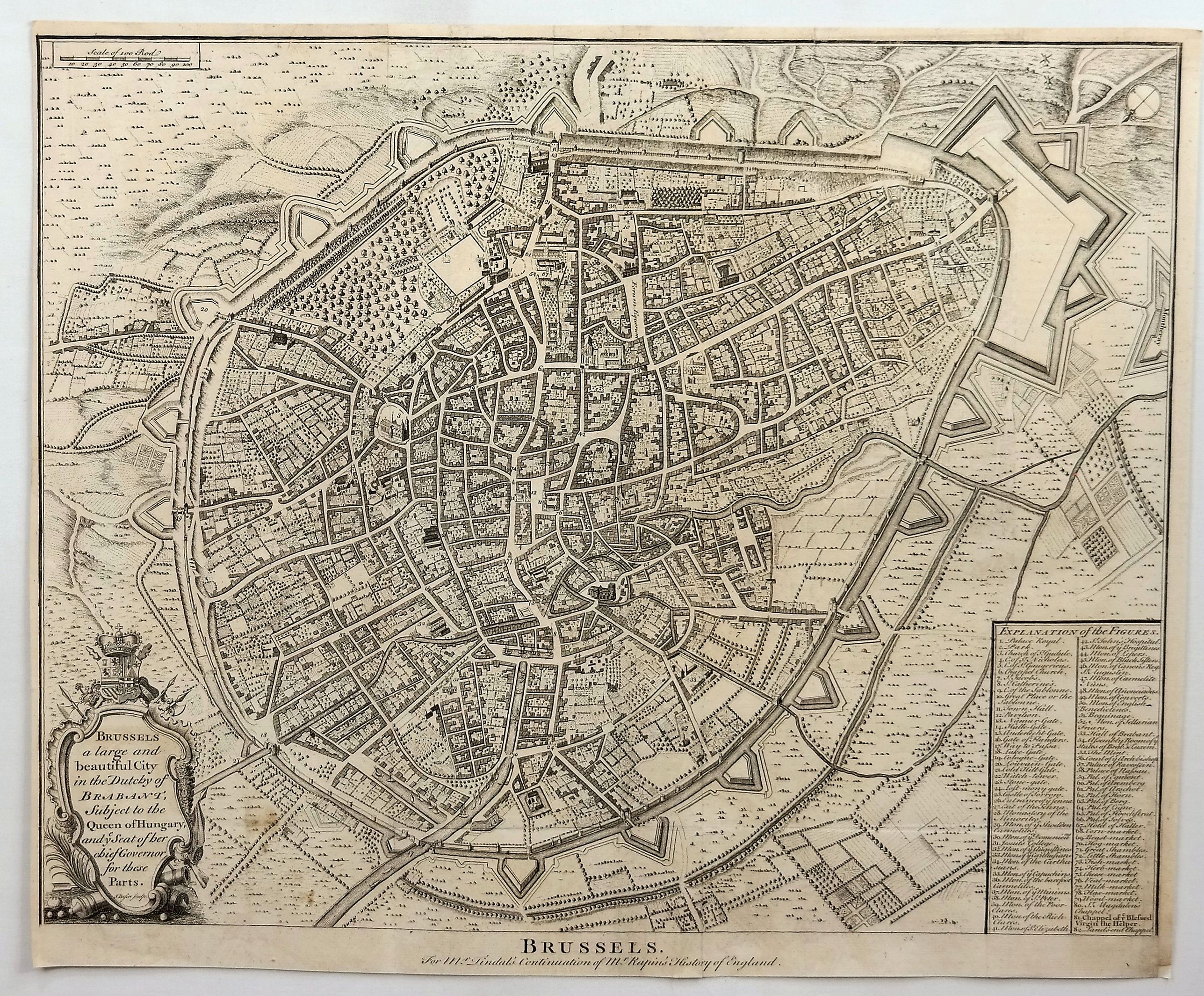 TINDAL, J., Brussels., antique map, old maps