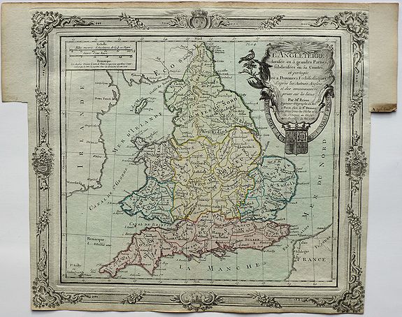 BRION, T. L., L’Angleterre divisee en 5 grandes Parties, subdivisees en 52 Comtes; et partagee en 2 Provinces Ecclesiastiques . . ., antique map, old maps