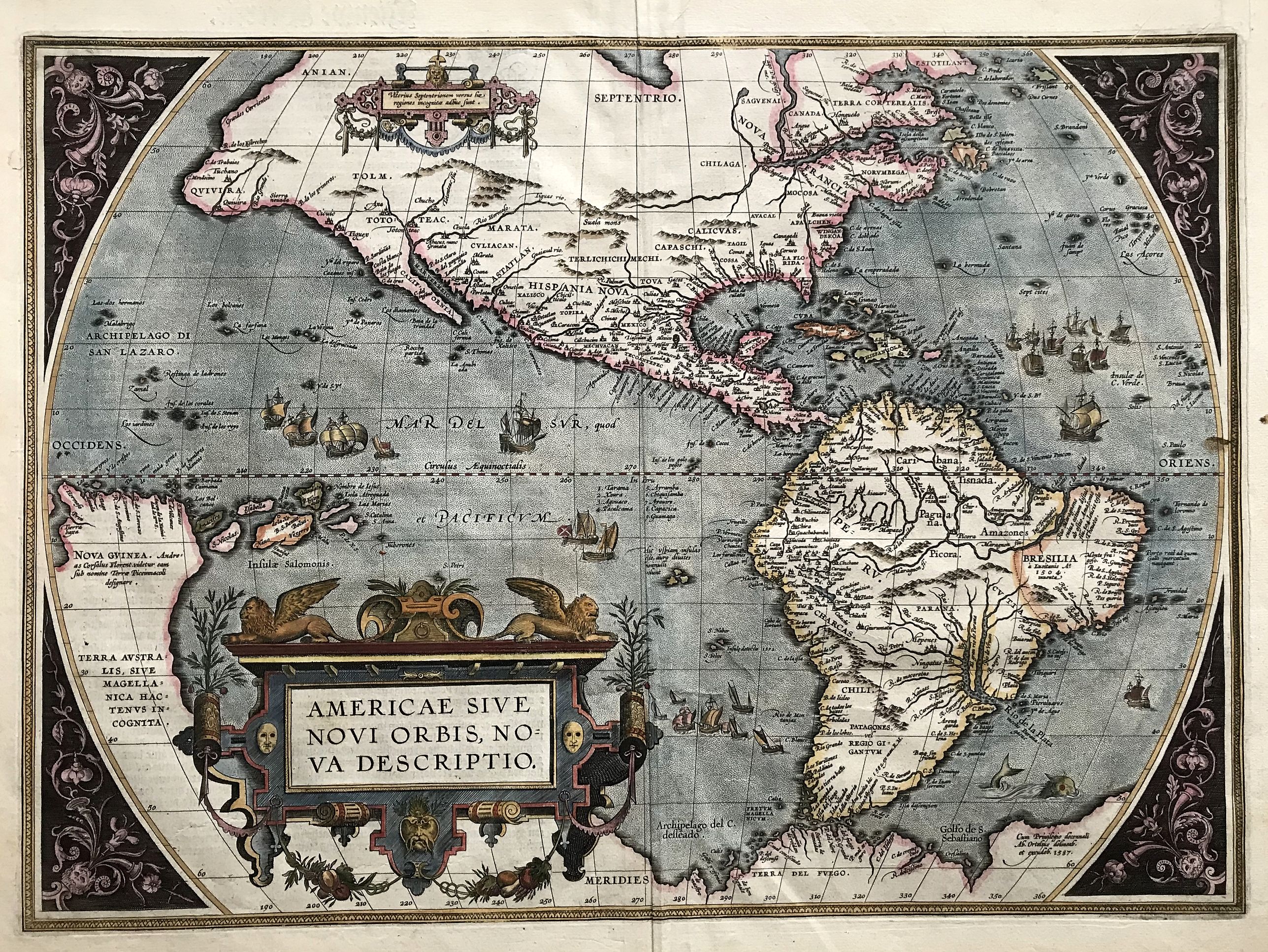 ORTELIUS, A., Americae sive Novi Orbis Nova Descriptio (Dutch text edition)., antique map, old maps