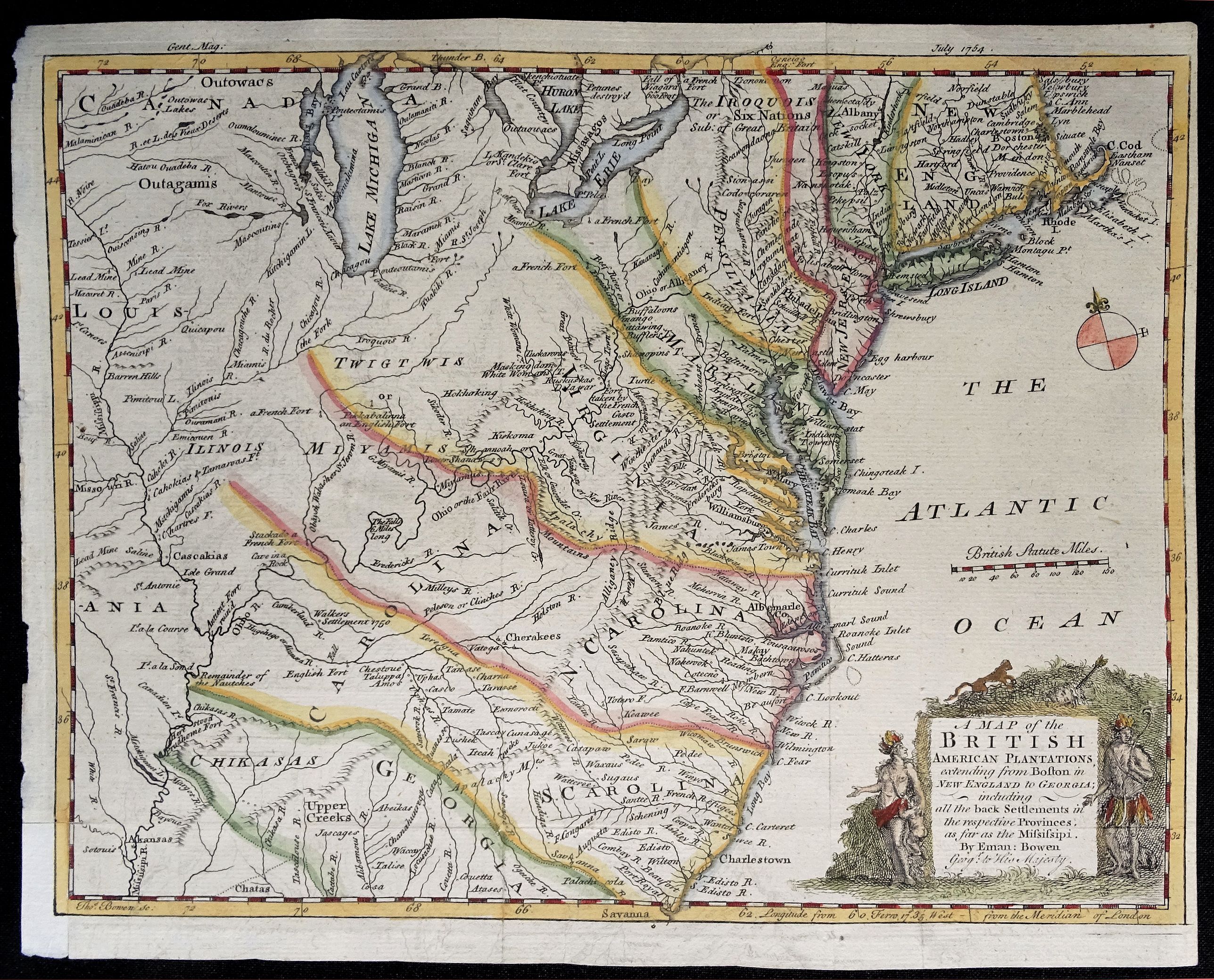 BOWEN, E., A Map of the British American Plantations extending from Boston in New England to Georgia. . ., antique map, old maps
