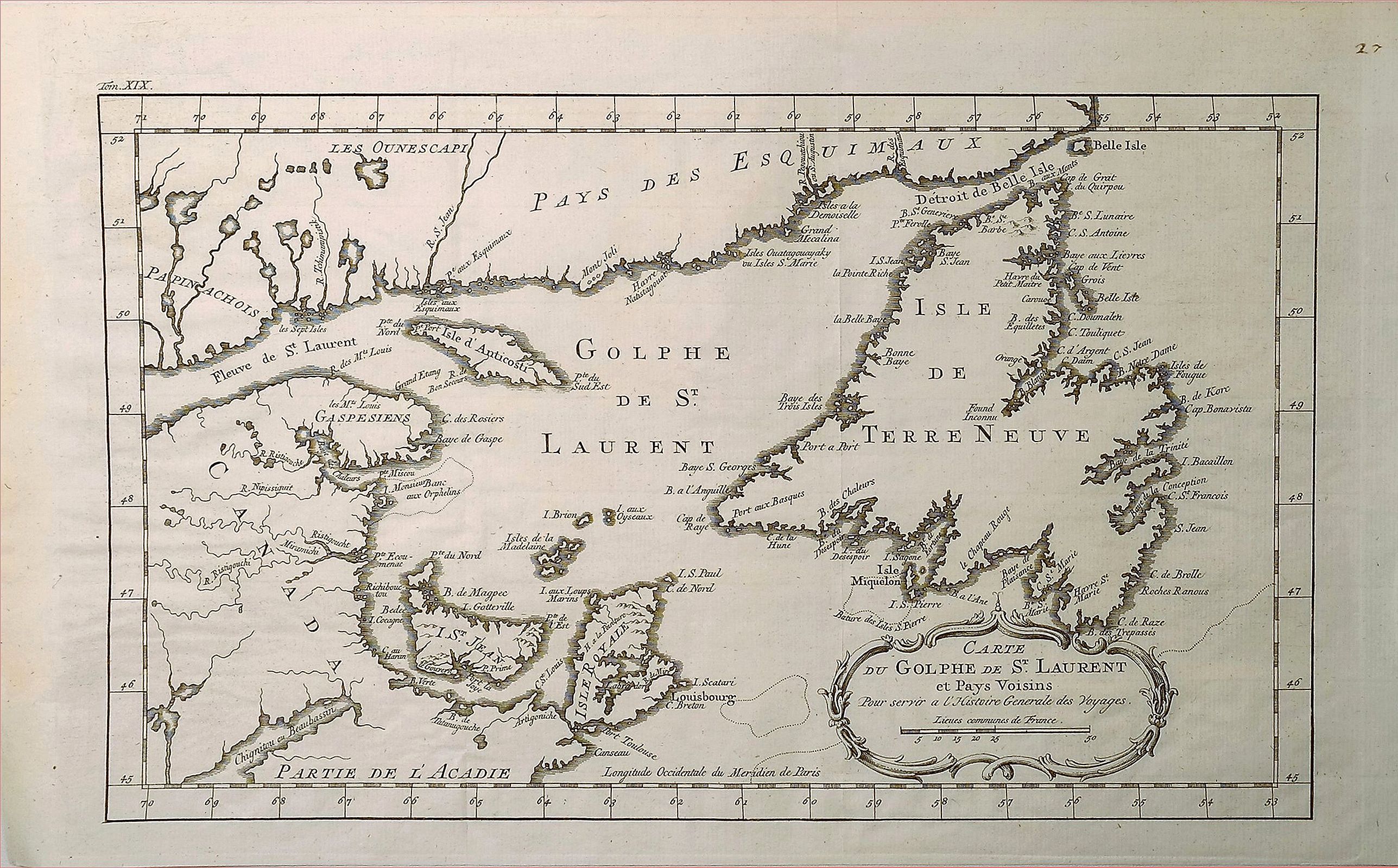 BELLIN, J., Carte du Golphe de St. Laurent et Pays Voisins., antique map, old maps