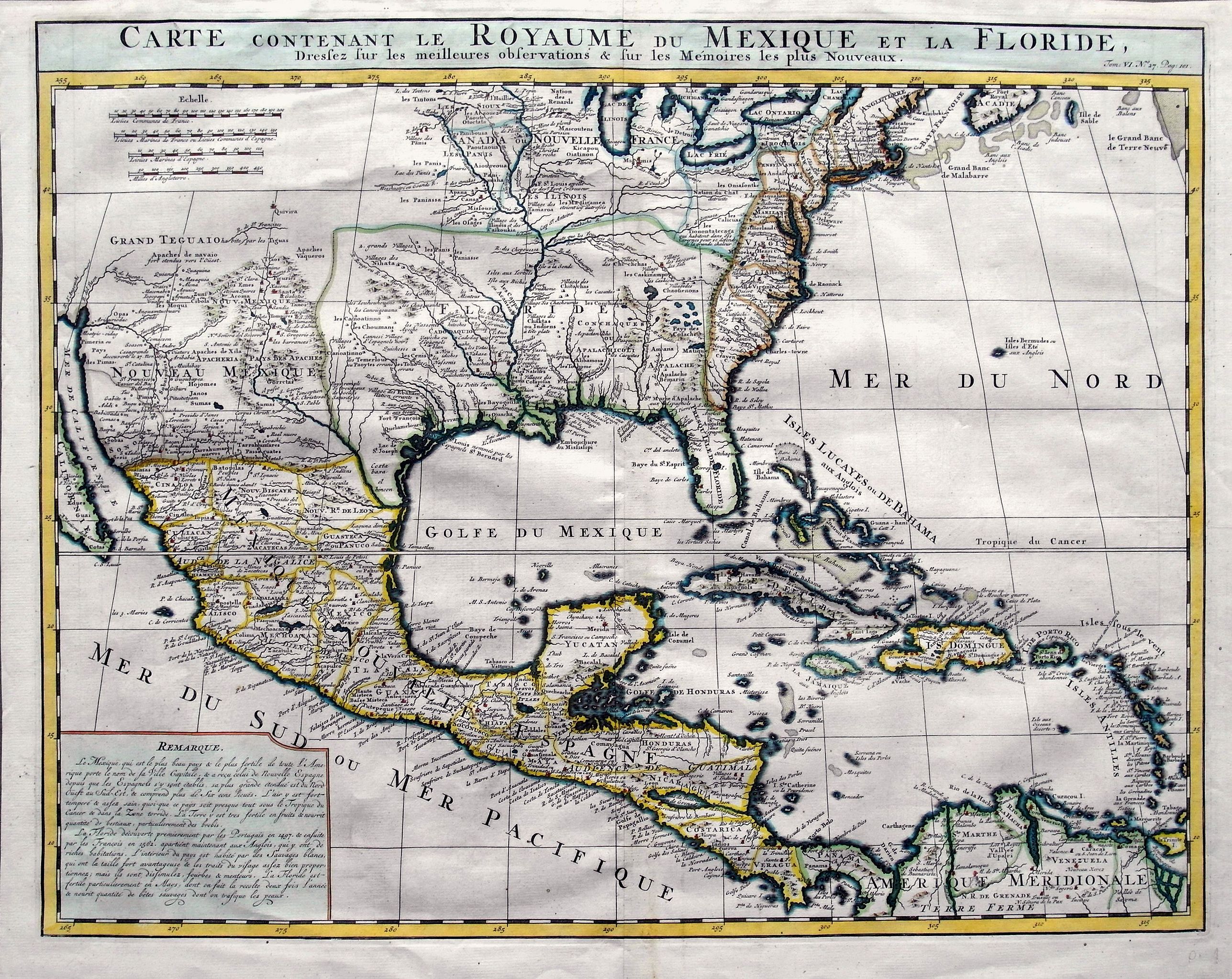 CHATELAIN, H. A., Carte contenant le Royaume du Mexique et la Floride. . ., antique map, old maps