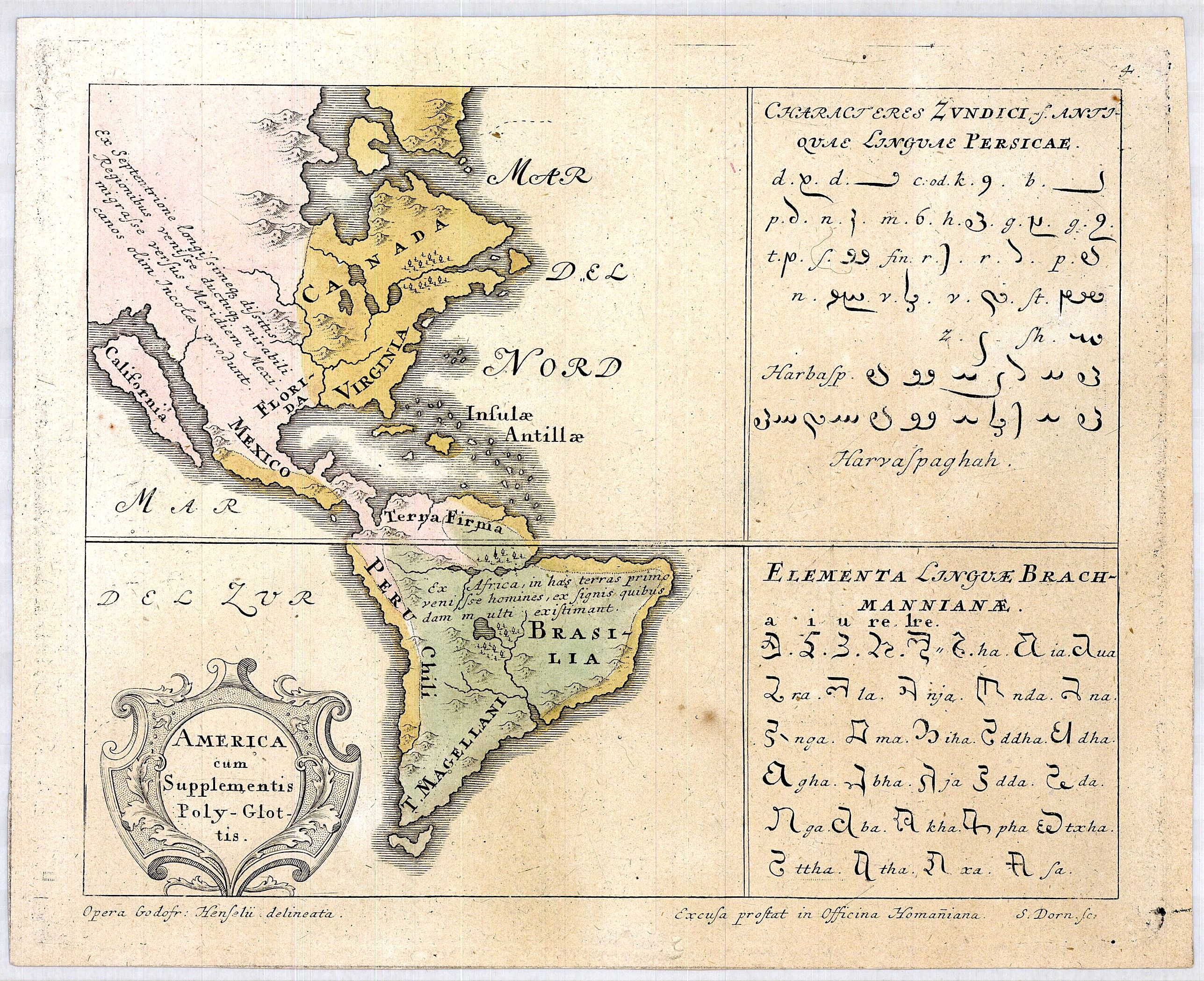 HOMANN HEIRS / Gottfried Hensel , AMERICA cum Supplementis Poly Glottis., antique map, old maps