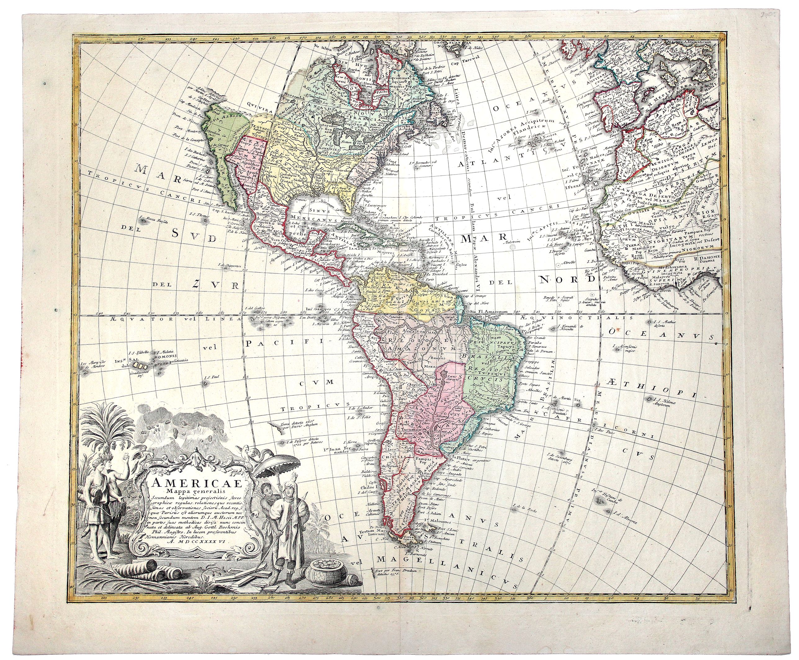 HOMANN HEIRS., Americae Mappa generalis Secundum legimitas projectionis Stereiographiae regulas. . . MDCCXXXXVI, antique map, old maps