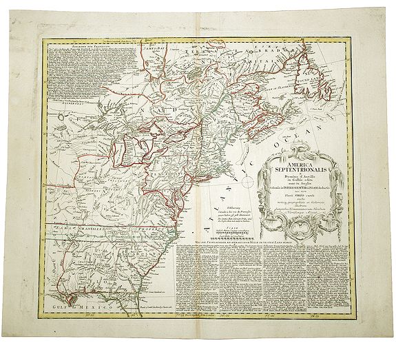HOMANN HEIRS., AMERICA SEPTENTRIONALIS a Domino d' Anville in Galliis edita nune in Anglia. Coloniis in Interiorem Virginiam deductis., antique map, old maps