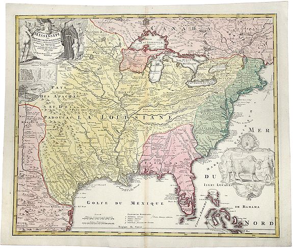 HOMANN HEIRS/Hennepin, Amplissimae Regionis MISSISSIPI Seu Proninciae Ludovicianae., antique map, old maps