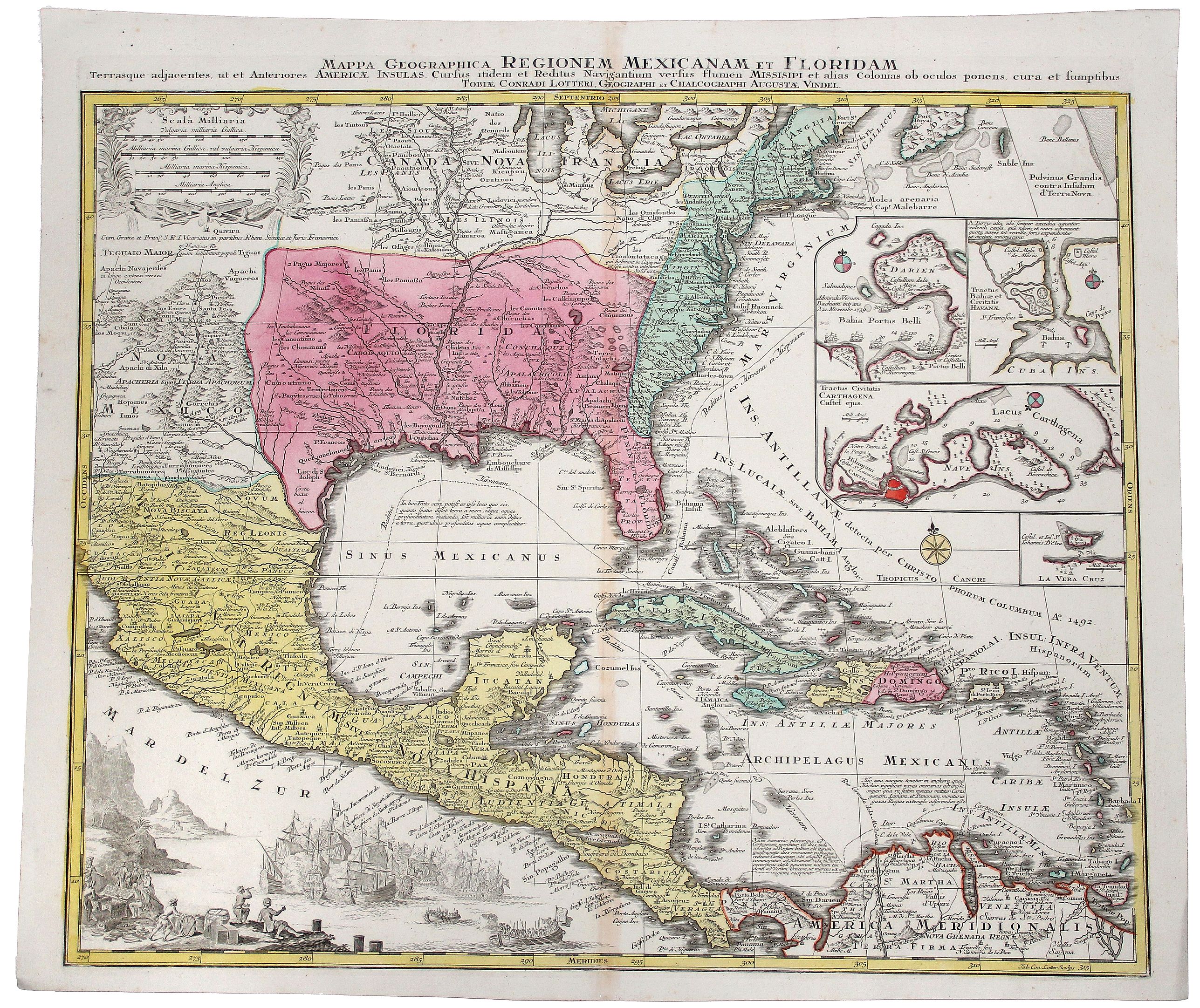 SEUTTER, M., Mappa Geographica REGIONEM MEXICANAM et FLORIDAM., antique map, old maps