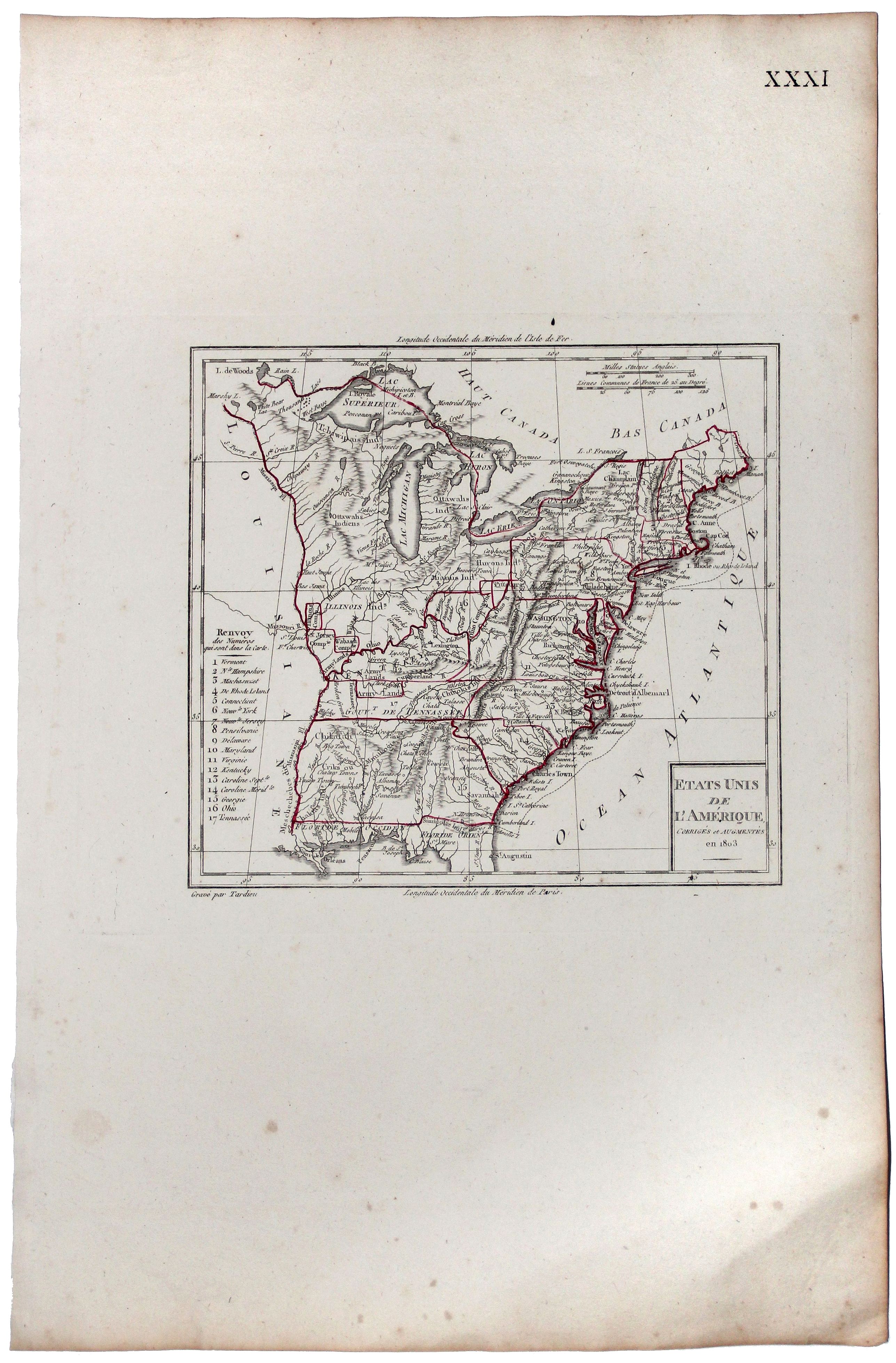 TARDIEU, Ambroise., ETATS UNIS DE L' AMERIQUE., antique map, old maps