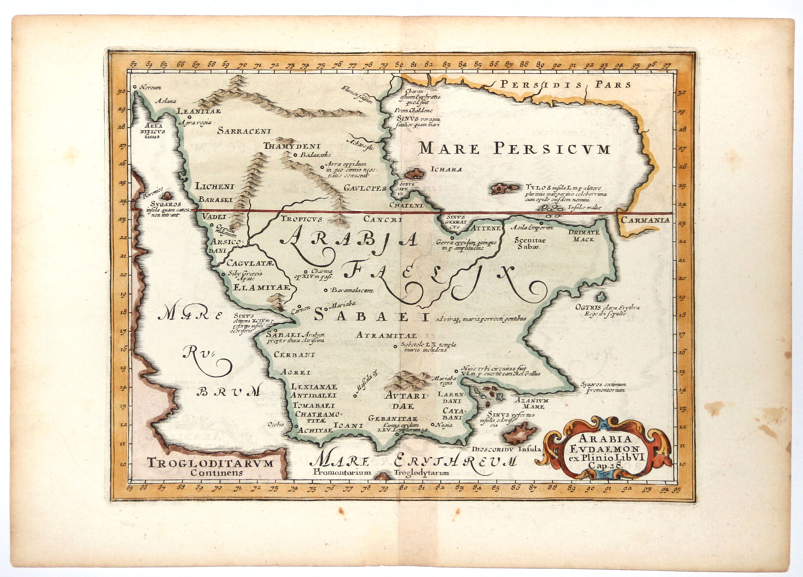 CLUVERIUS / JANSSONIUS, J., Arabia Eudaemon ex. Plinio Lib VI Cap. 28. , antique map, old maps