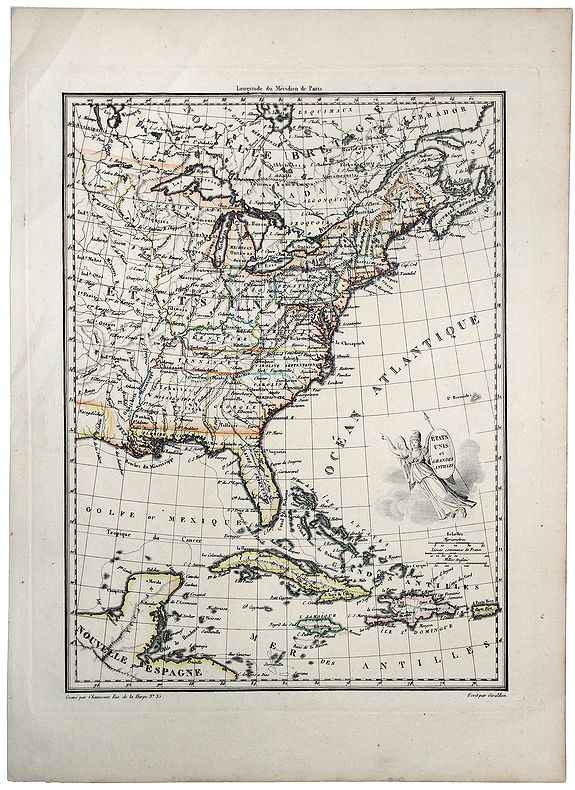 LAPIE, M., ETATS UNIS ET GRANDES ANTILLES., antique map, old maps