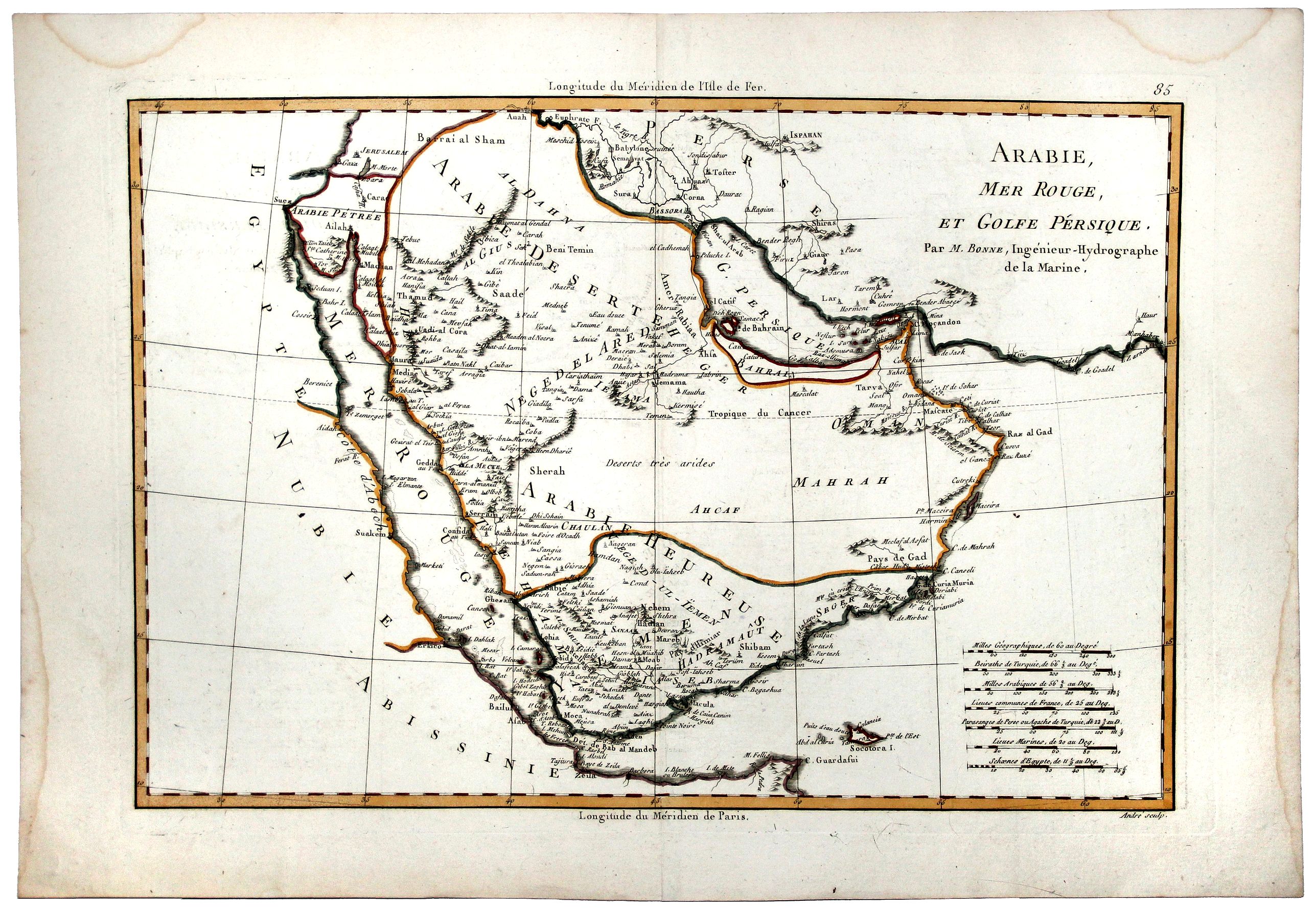 BONNE, R., ARABIE, MER ROUGE, ET GOLFE PERSIQUE., antique map, old maps