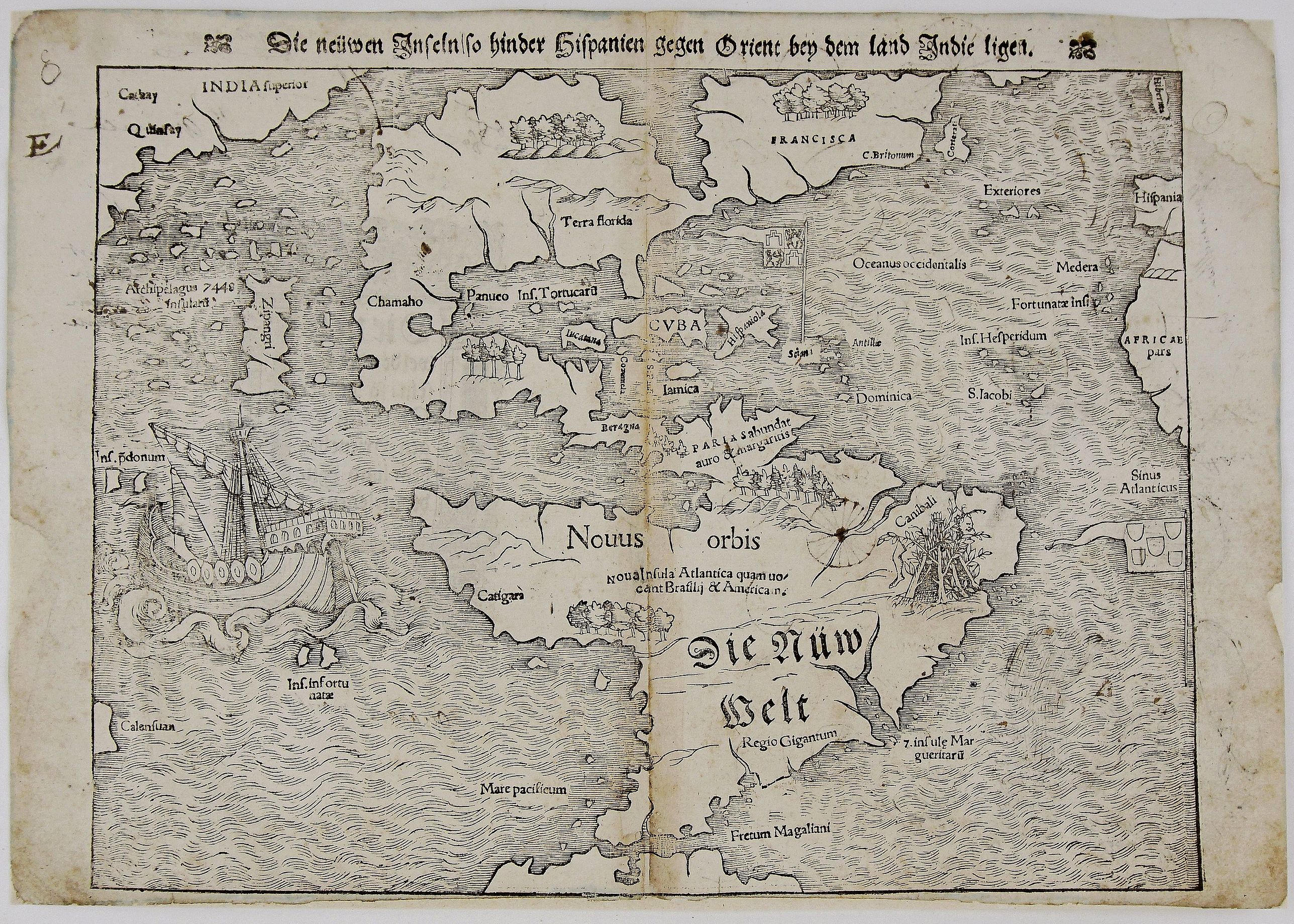 MUNSTER, S., Die neüwen Inseln/ so hinder Hispanien gegen Orient bey dem land Indie ligen., antique map, old maps