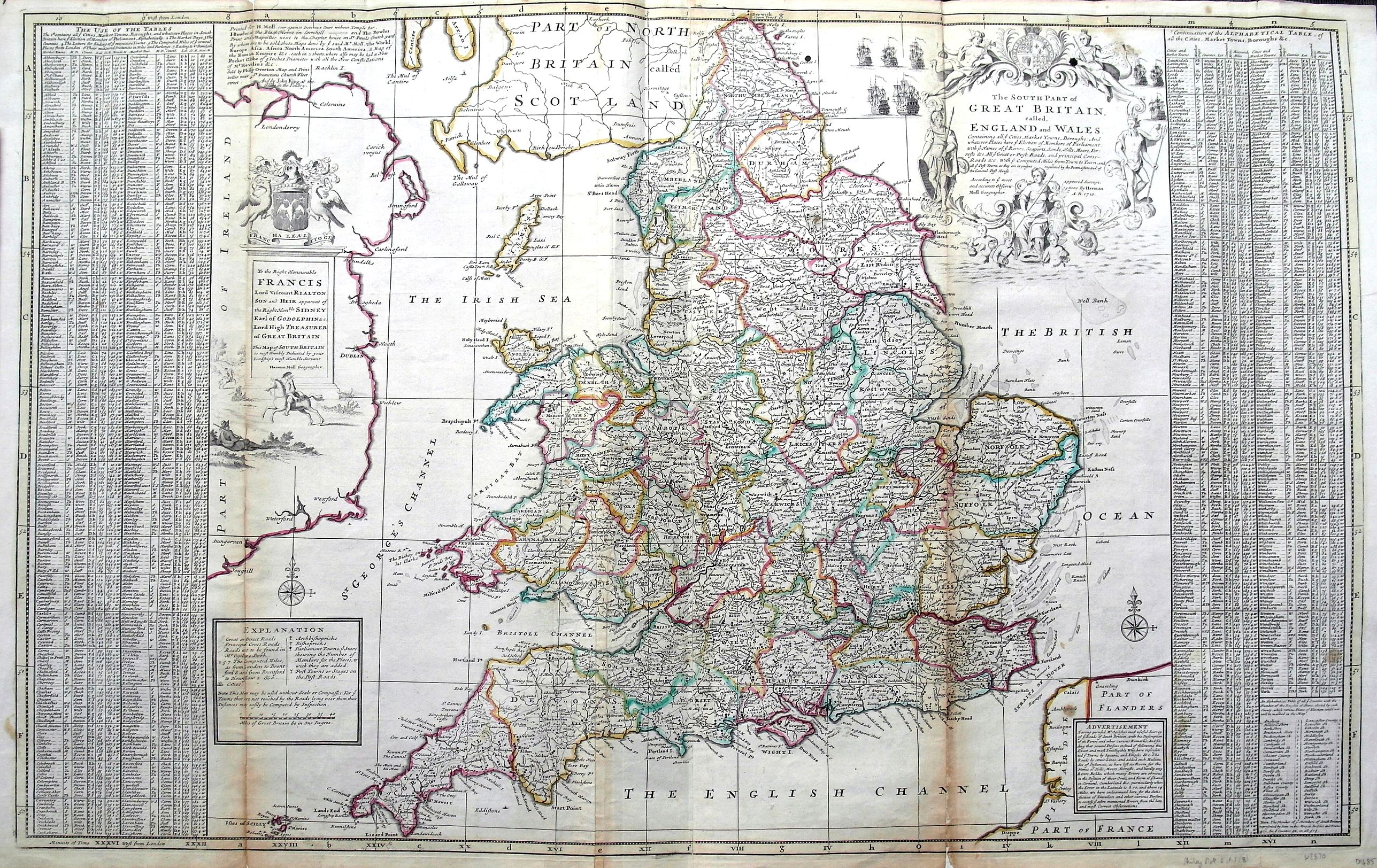 MOLL, H., The South Part of Great Britain, called Engalnd and Wales., antique map, old maps