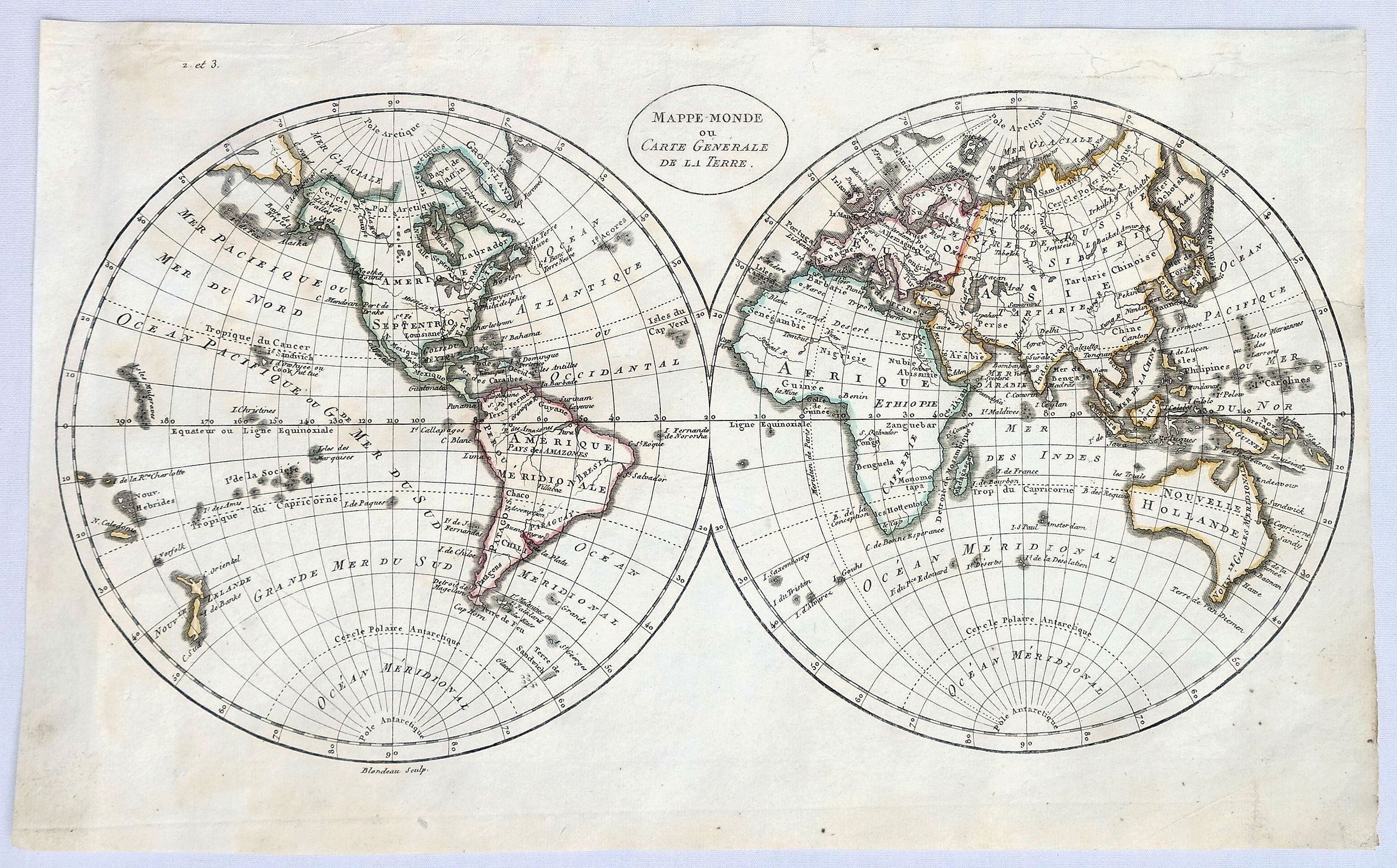 BLONDEAU, J., Mappe Monde ou carte Generale de la Terre., antique map, old maps