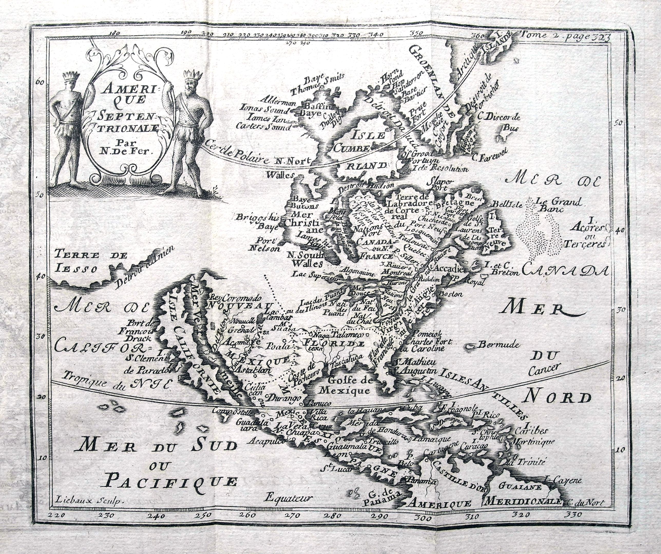 FER, N. DE, Amerique Septentrionale., antique map, old maps