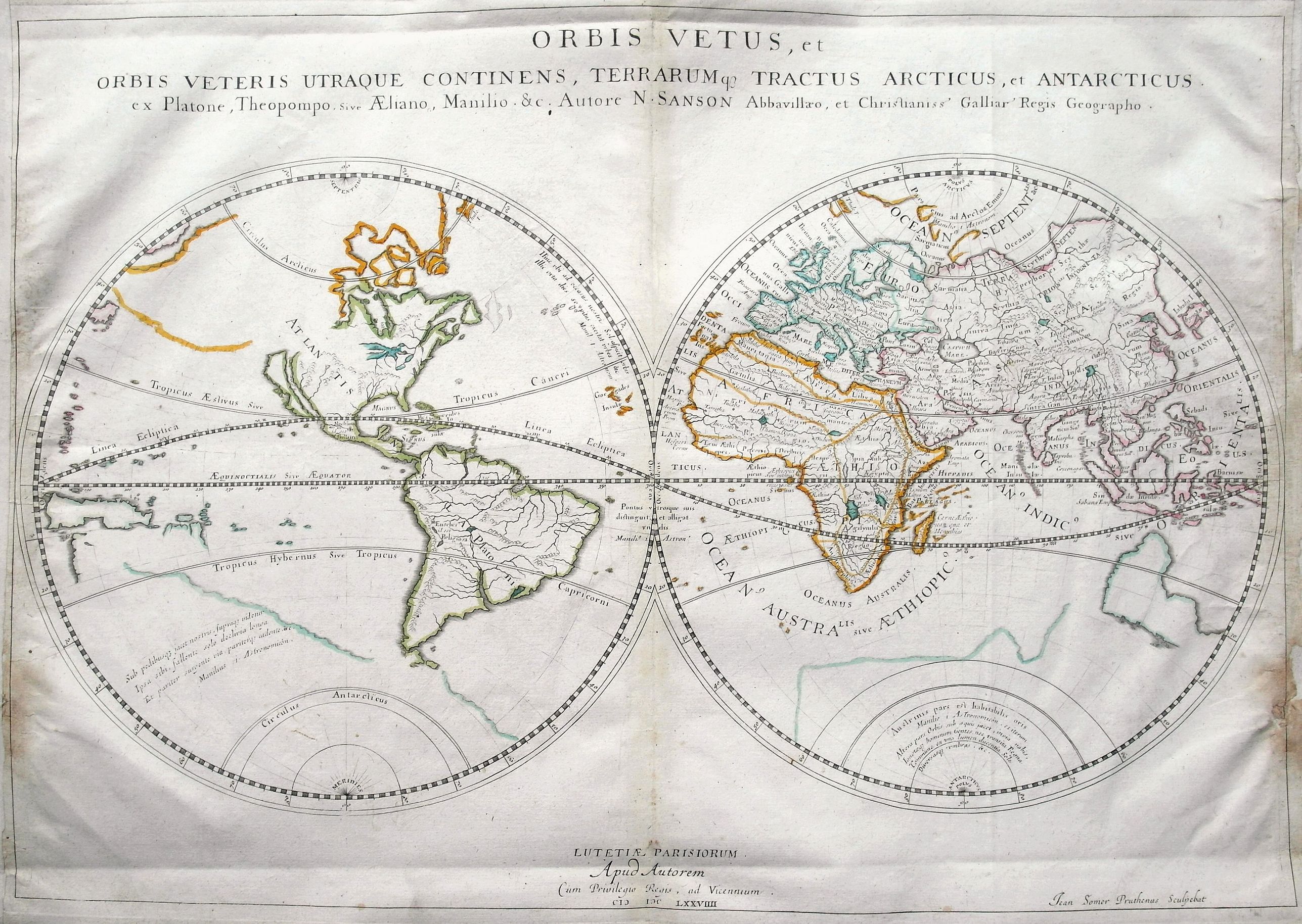 SANSON, N., Orbis Vetus, et Orbis Veteris Utraque Continens, Terrarum. . ., antique map, old maps